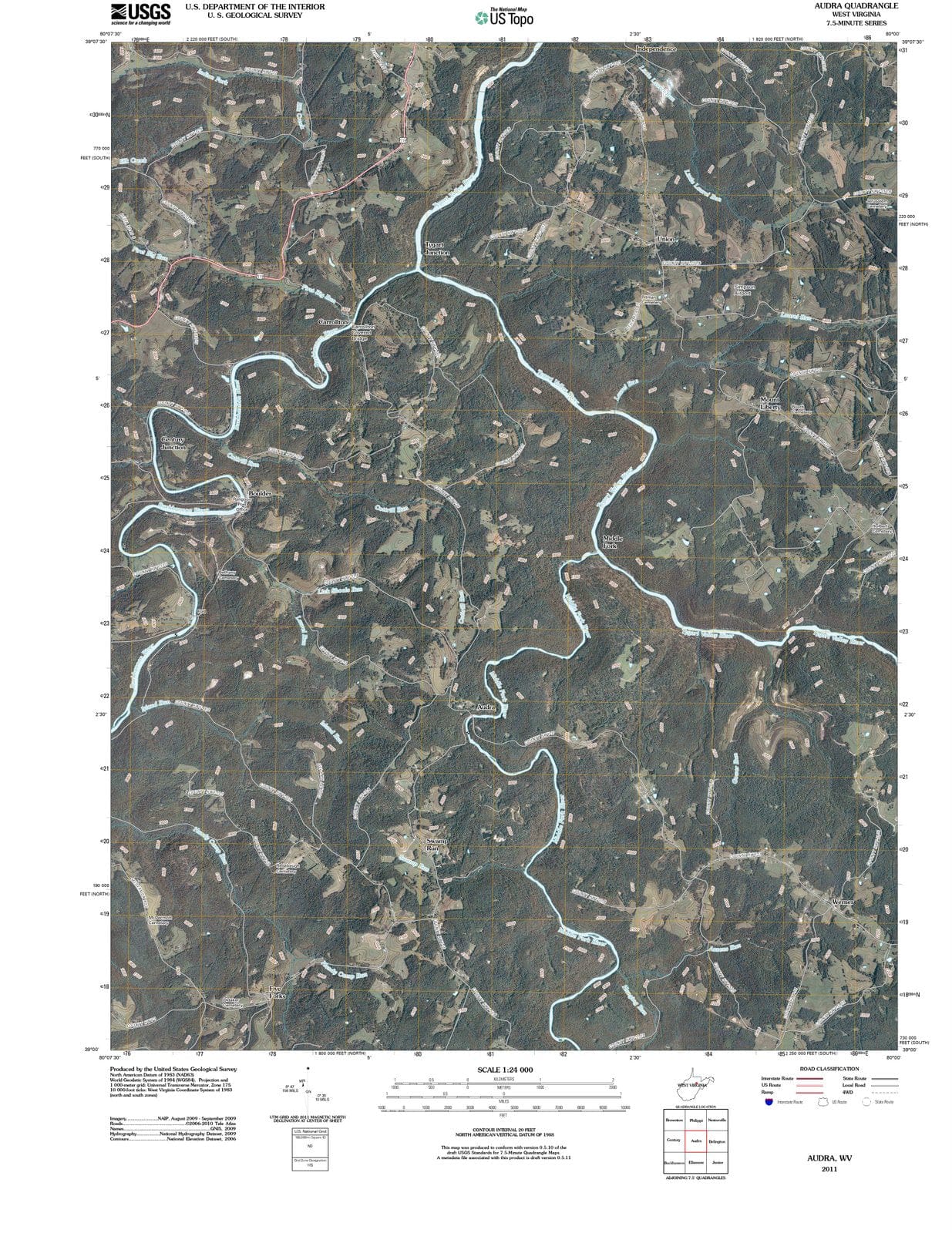 2011 Audra, WV - West Virginia - USGS Topographic Map