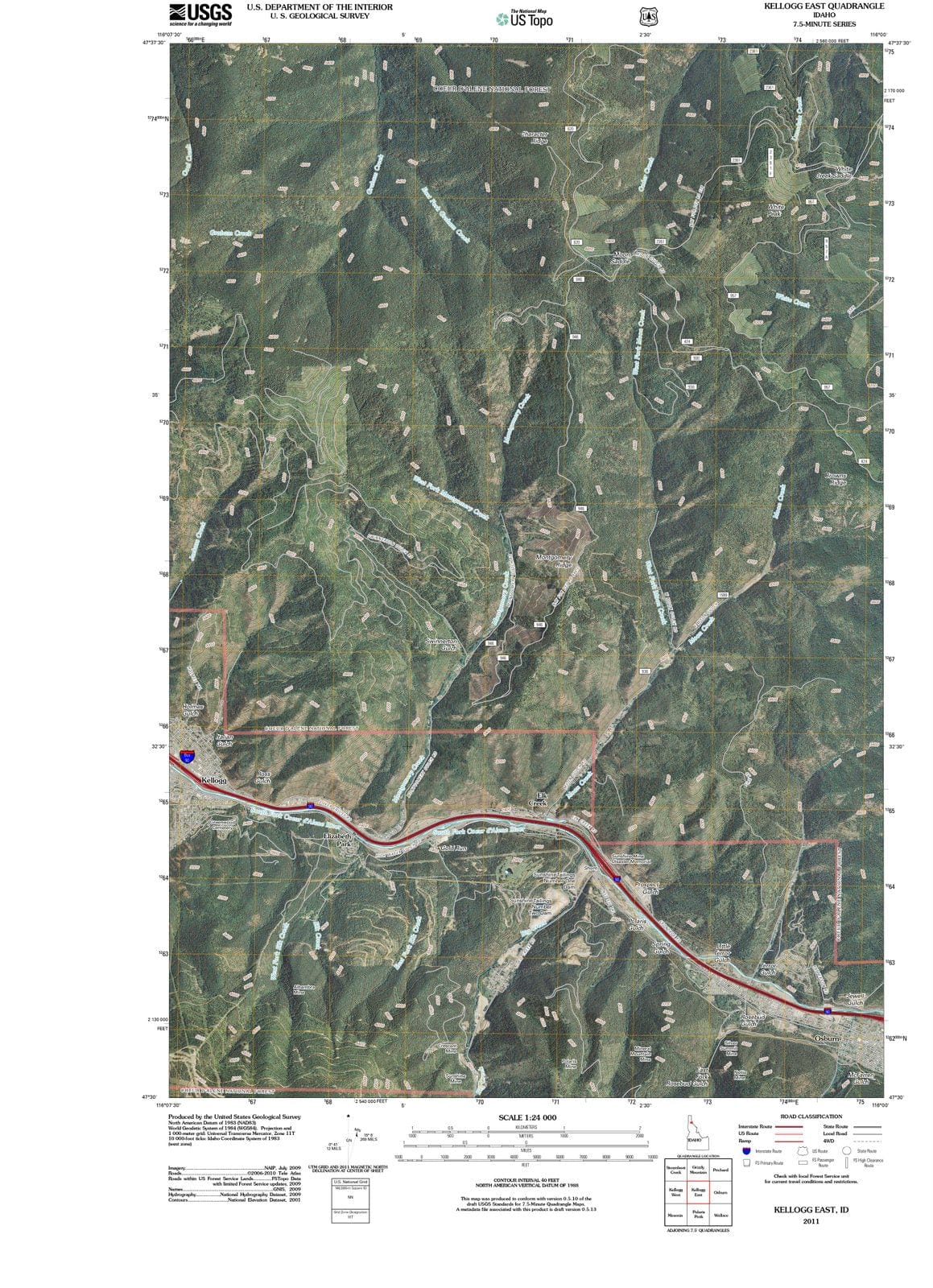 2011 Kellogg East, ID - Idaho - USGS Topographic Map