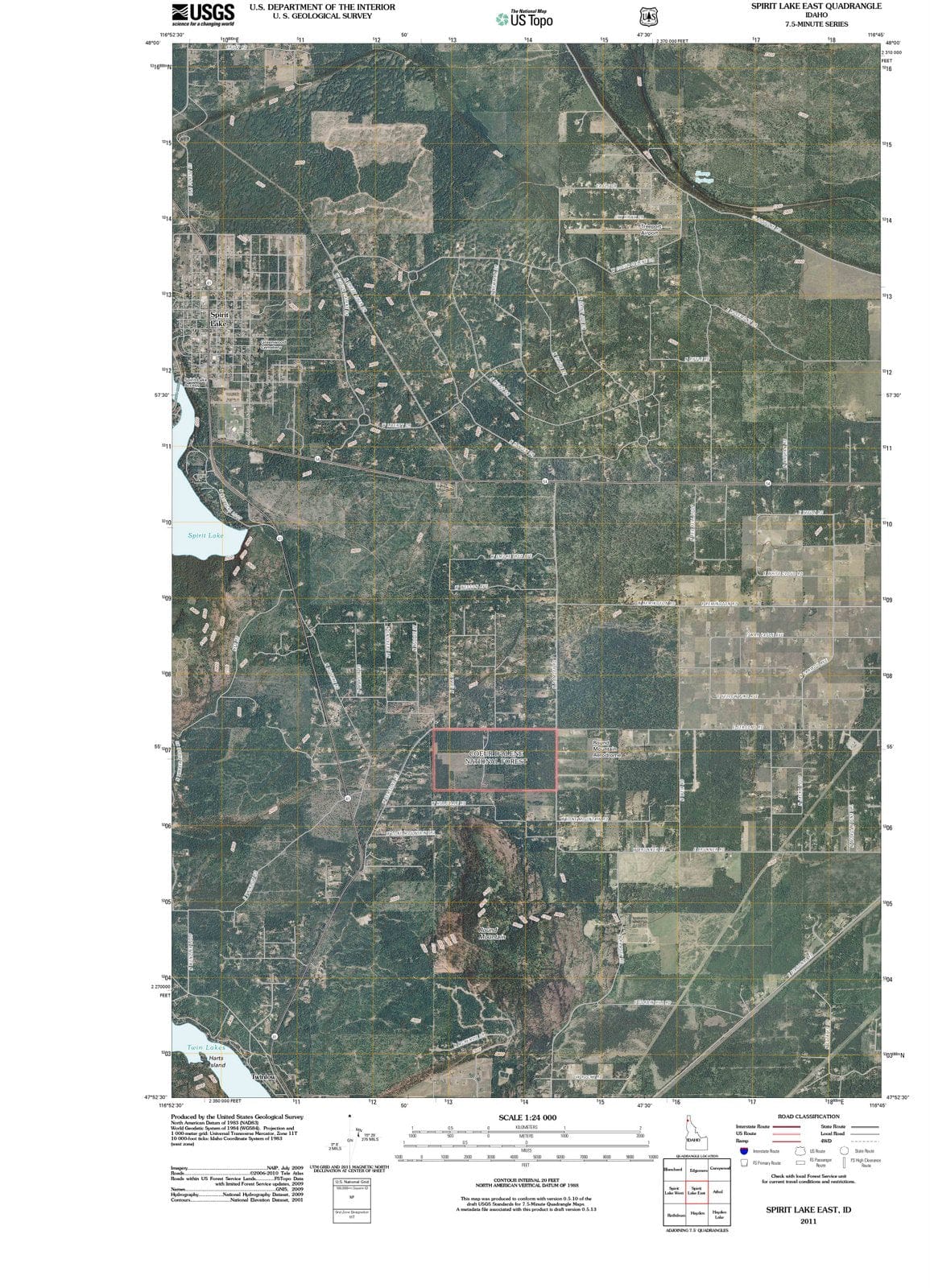 2011 Spirit Lake East, ID - Idaho - USGS Topographic Map