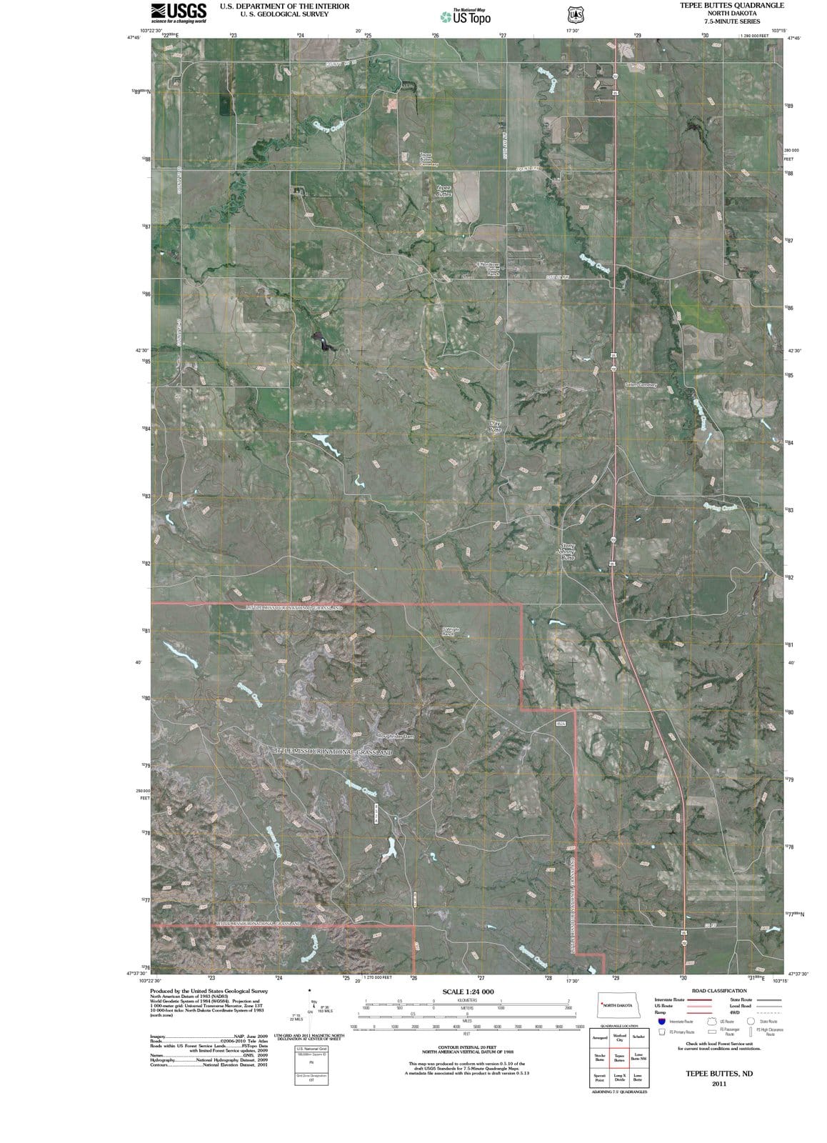 2011 Tepee Buttes, ND - North Dakota - USGS Topographic Map