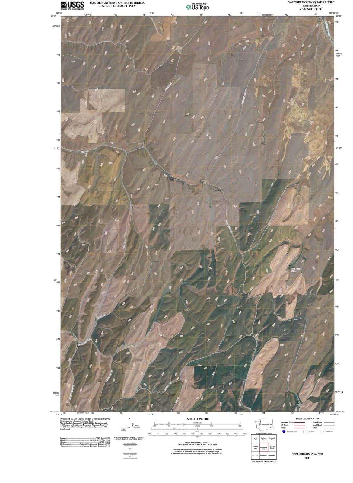 2011 Waitsburg, WA - Washington - USGS Topographic Map v2
