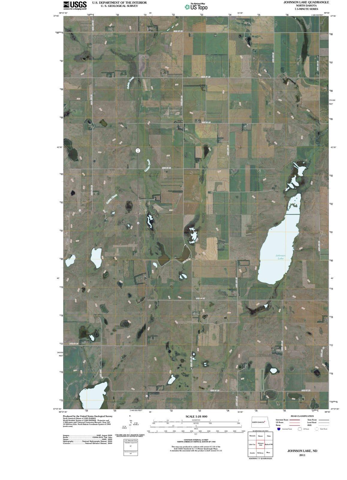 2011 Johnson Lake, ND - North Dakota - USGS Topographic Map
