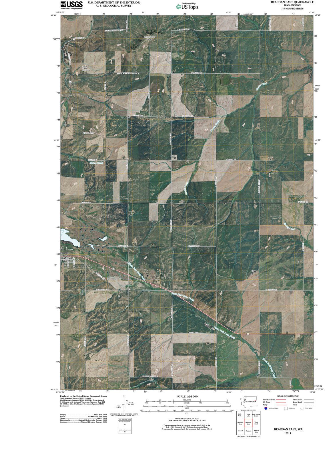 2011 Reardan East, WA - Washington - USGS Topographic Map