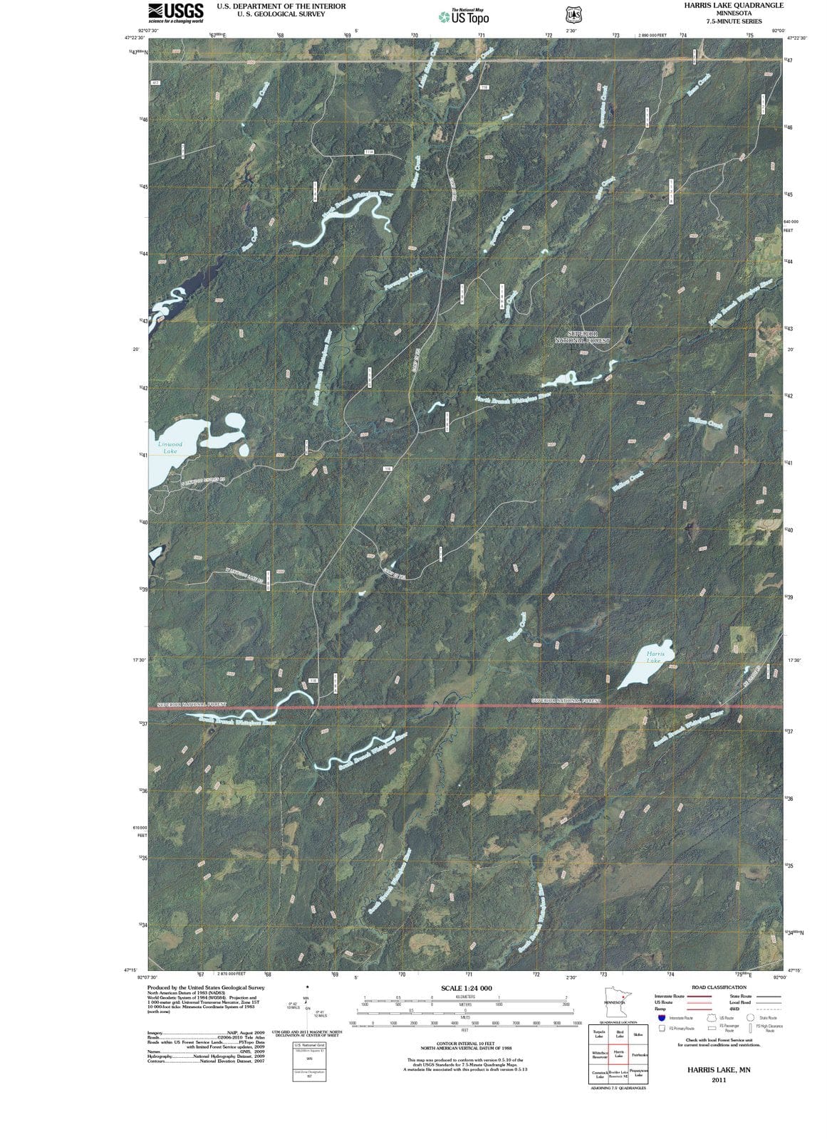 2011 Harris Lake, MN - Minnesota - USGS Topographic Map