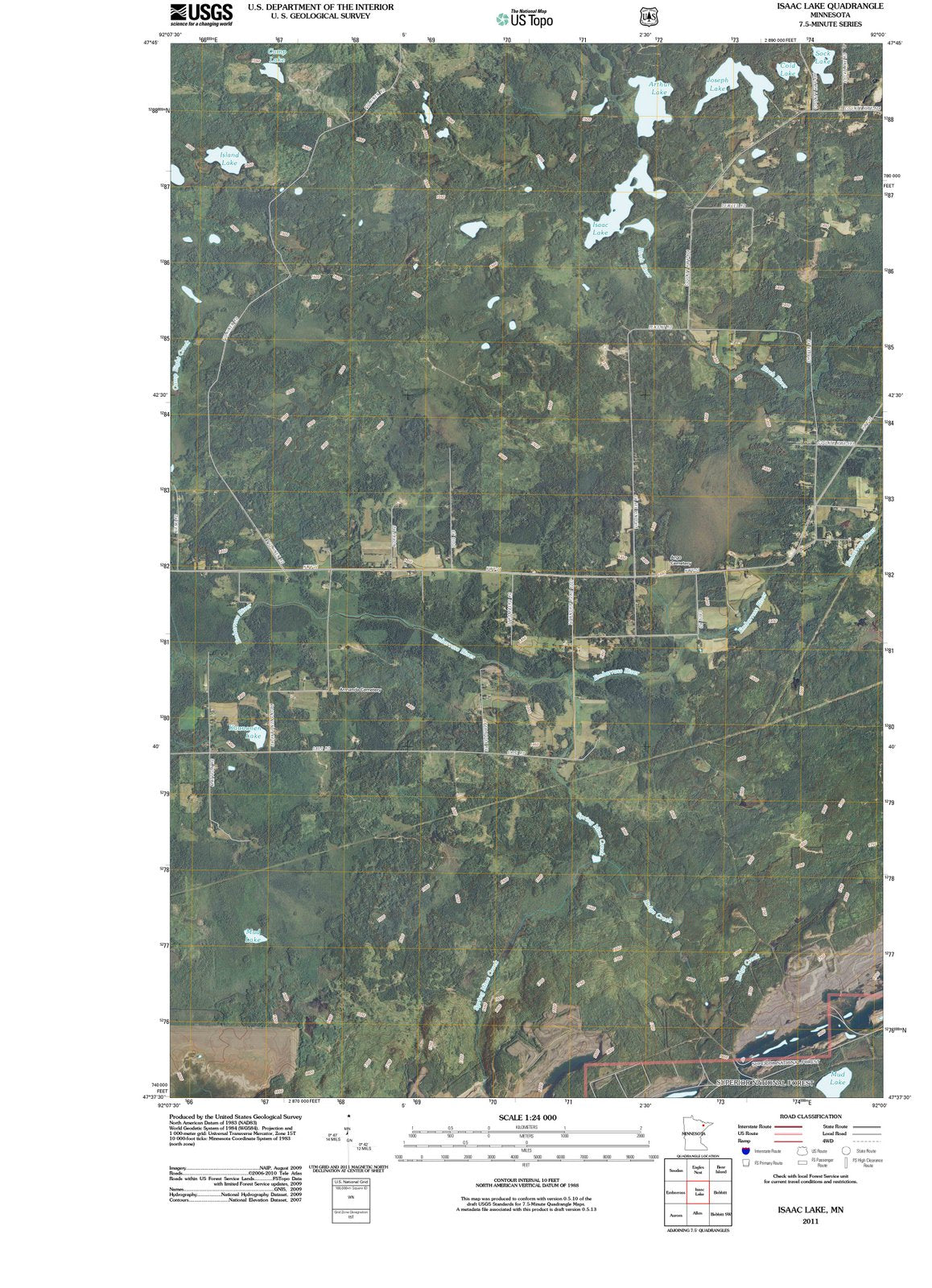 2011 Isaac Lake, MN - Minnesota - USGS Topographic Map