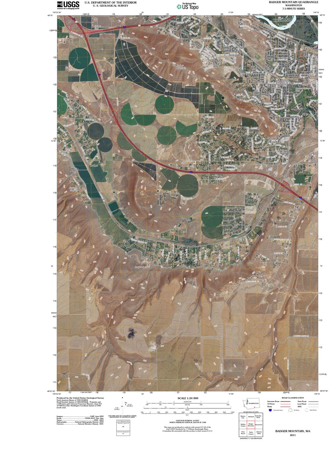 2011 Badger Mountain, WA - Washington - USGS Topographic Map