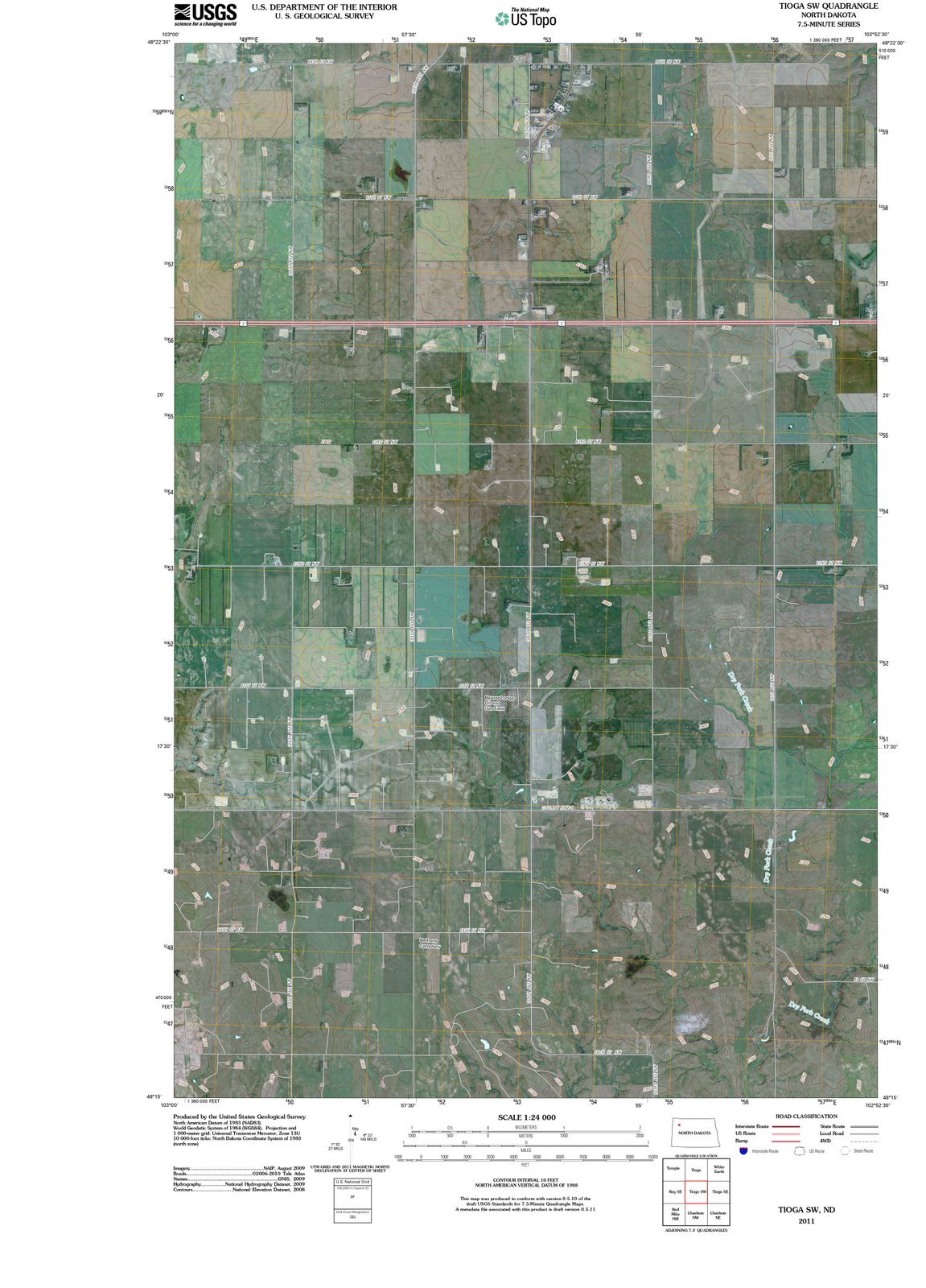 2011 Tioga, ND - North Dakota - USGS Topographic Map v3