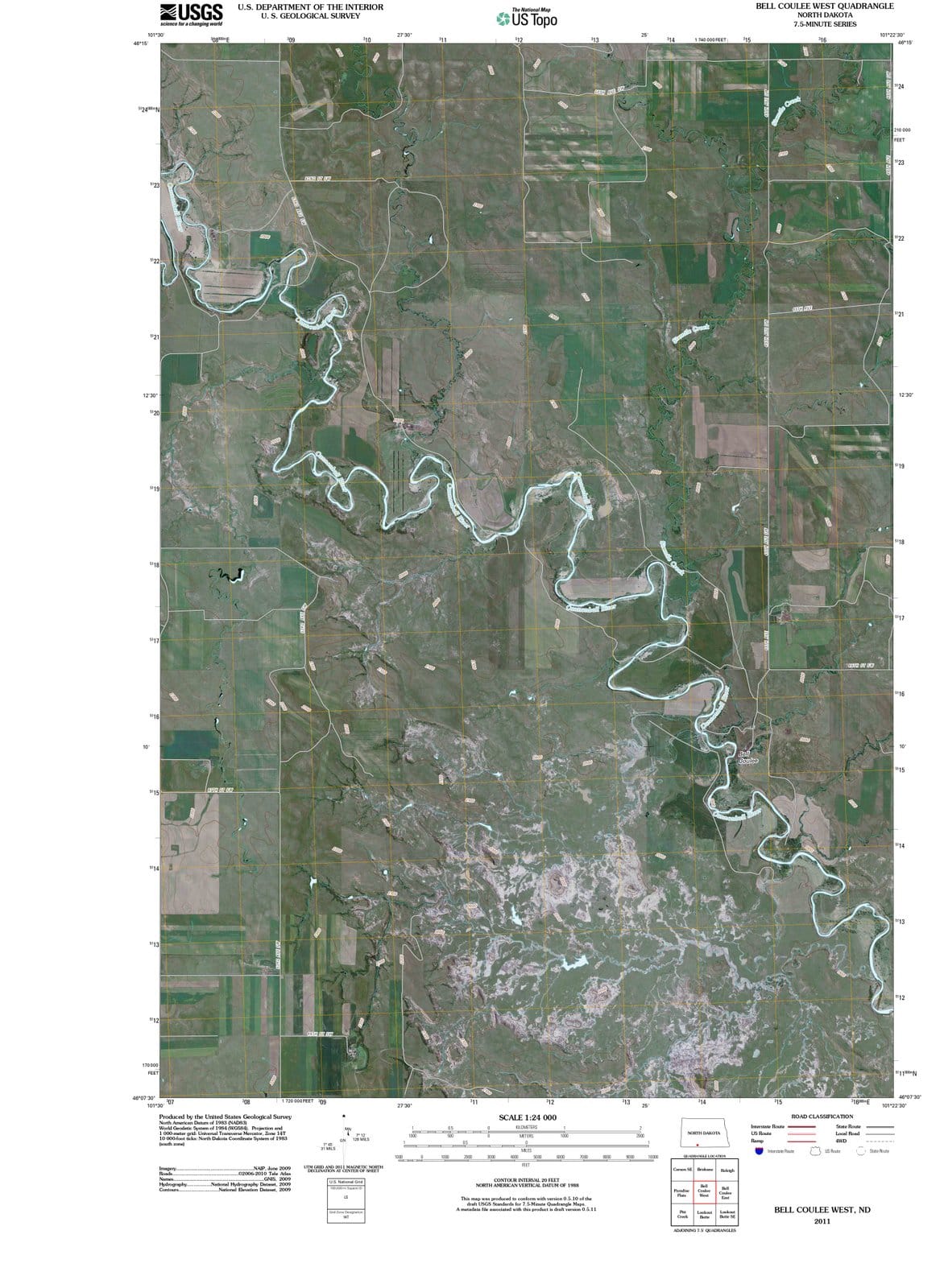2011 Bell Coulee West, ND - North Dakota - USGS Topographic Map