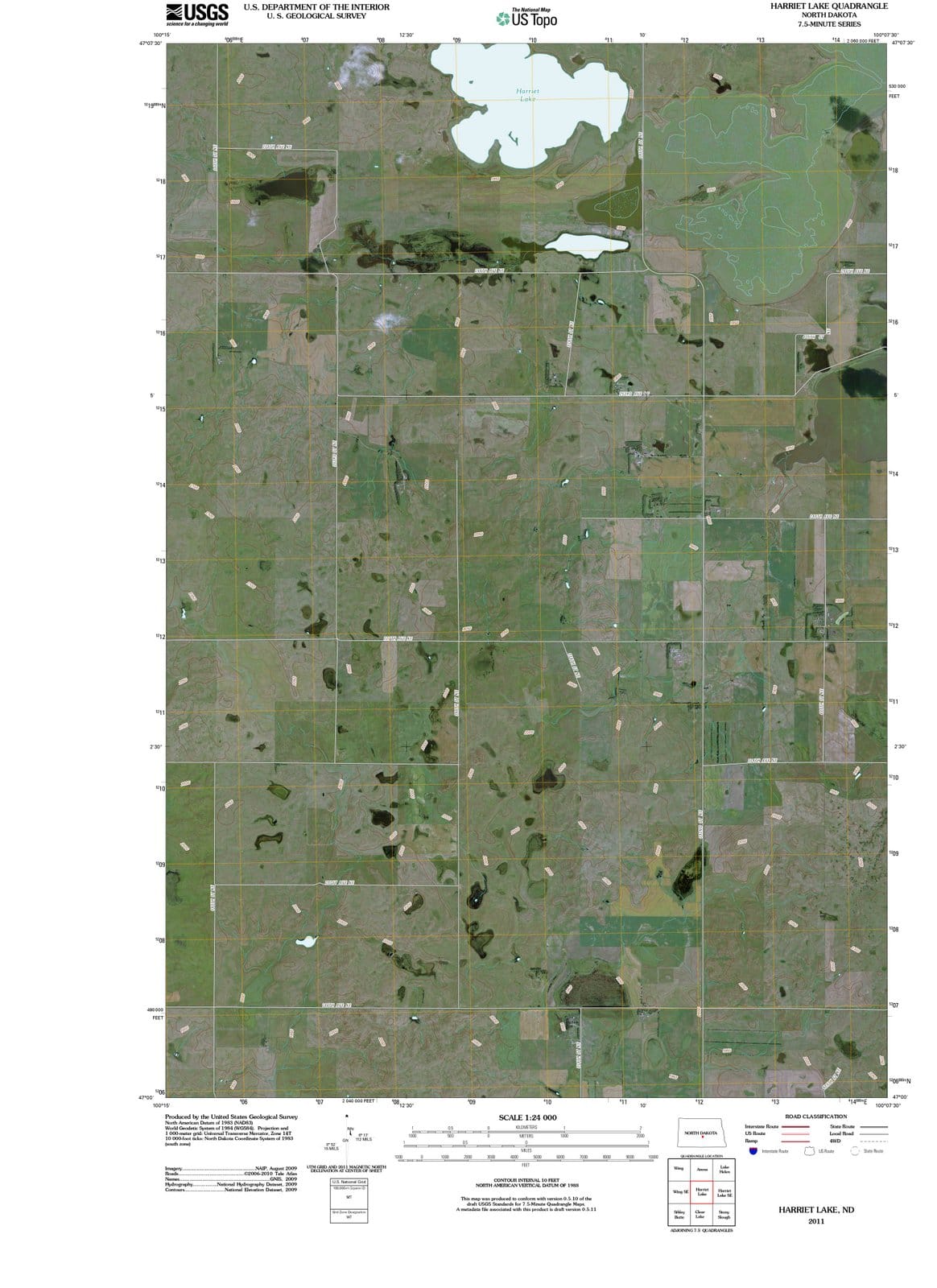 2011 Harriet Lake, ND - North Dakota - USGS Topographic Map