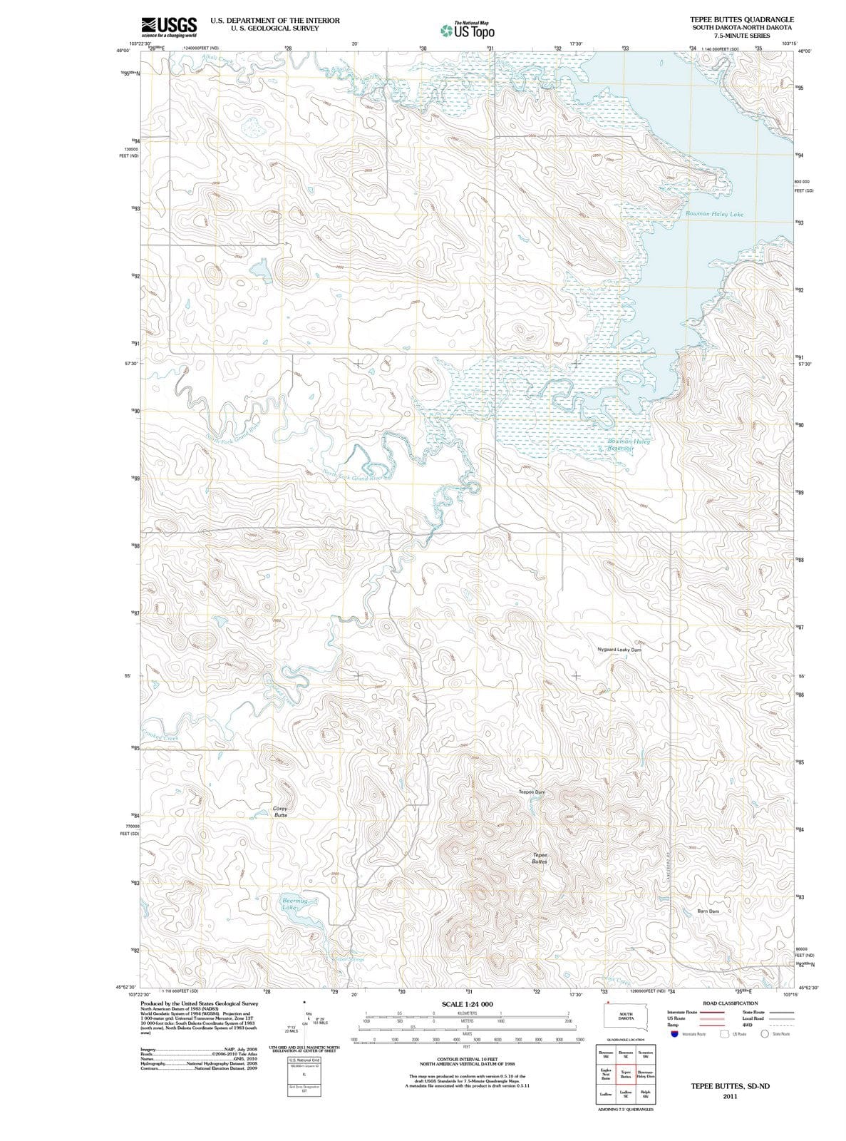 2011 Tepee Buttes, SD - South Dakota - USGS Topographic Map