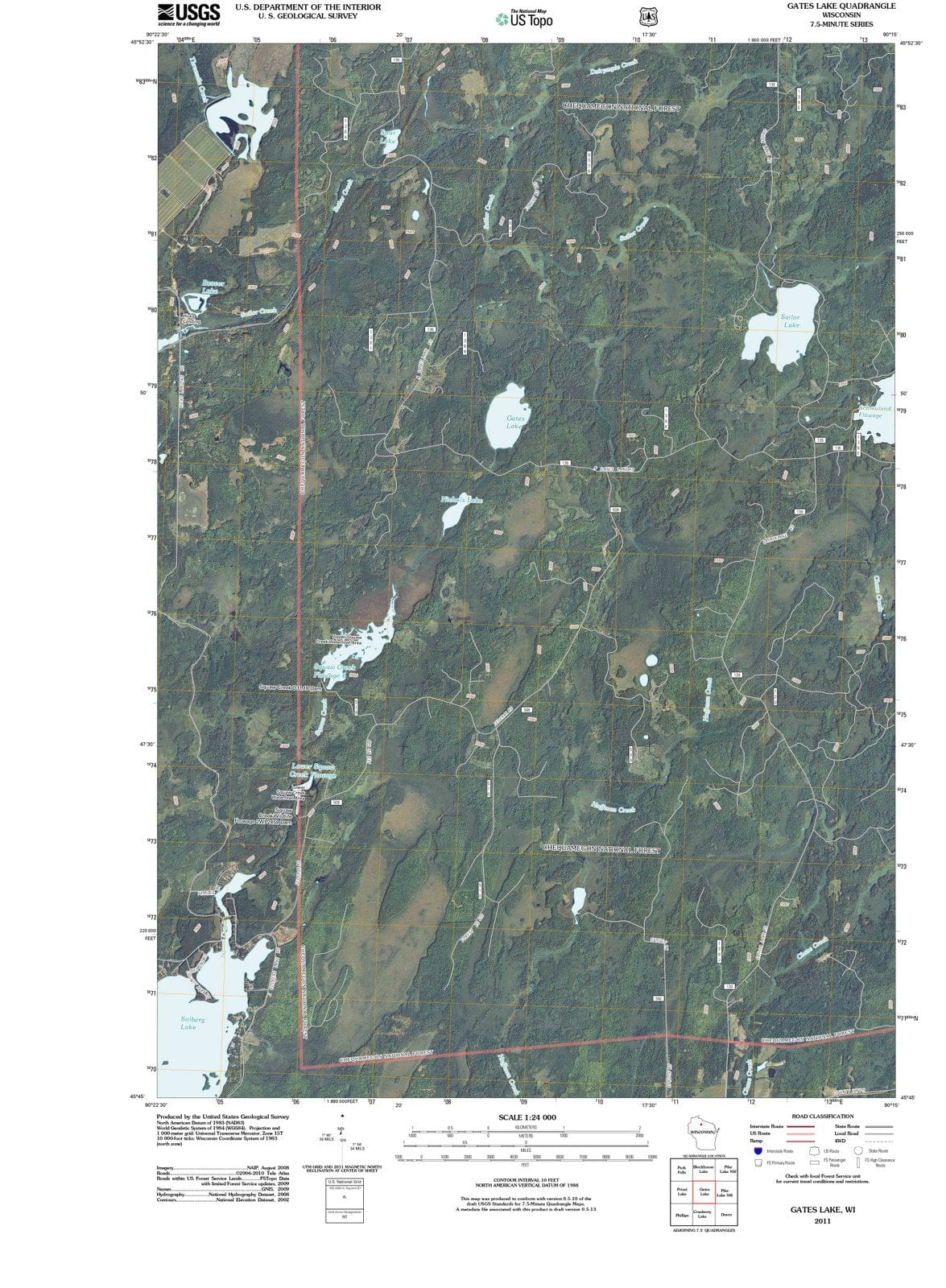 2011 Gates Lake, WI - Wisconsin - USGS Topographic Map
