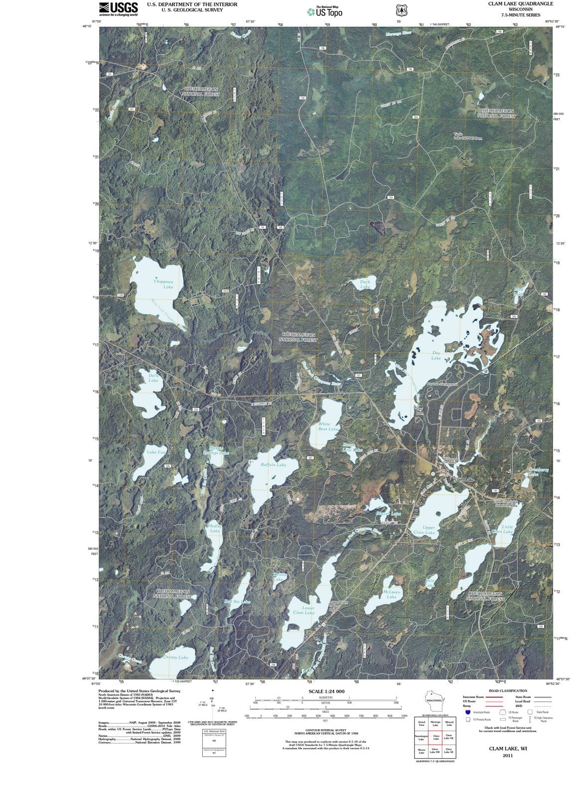 2011 Clam Lake, WI - Wisconsin - USGS Topographic Map