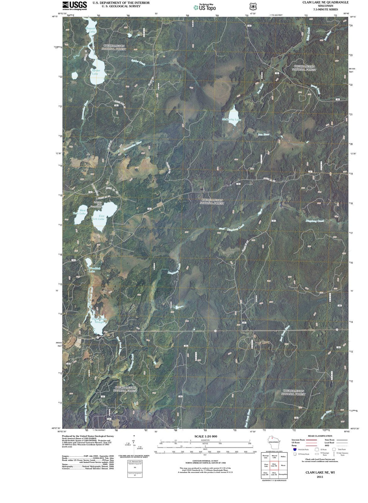 2011 Clam Lake, WI - Wisconsin - USGS Topographic Map v2