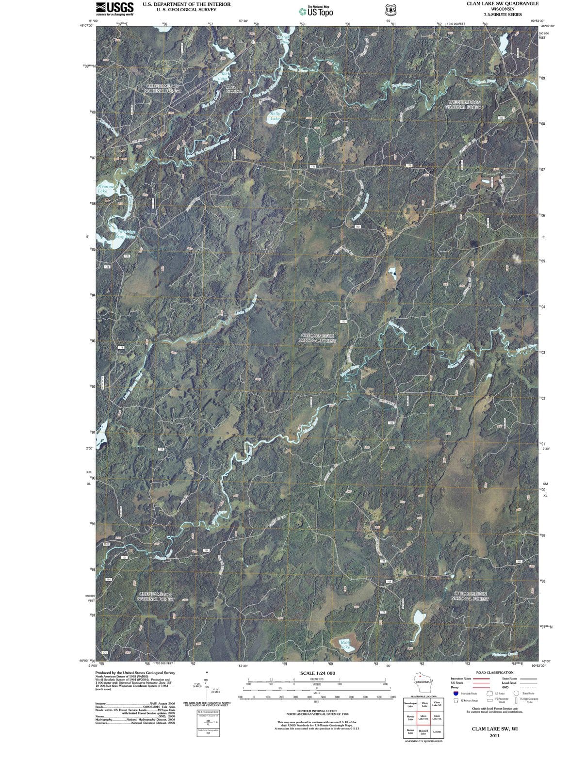 2011 Clam Lake, WI - Wisconsin - USGS Topographic Map v4