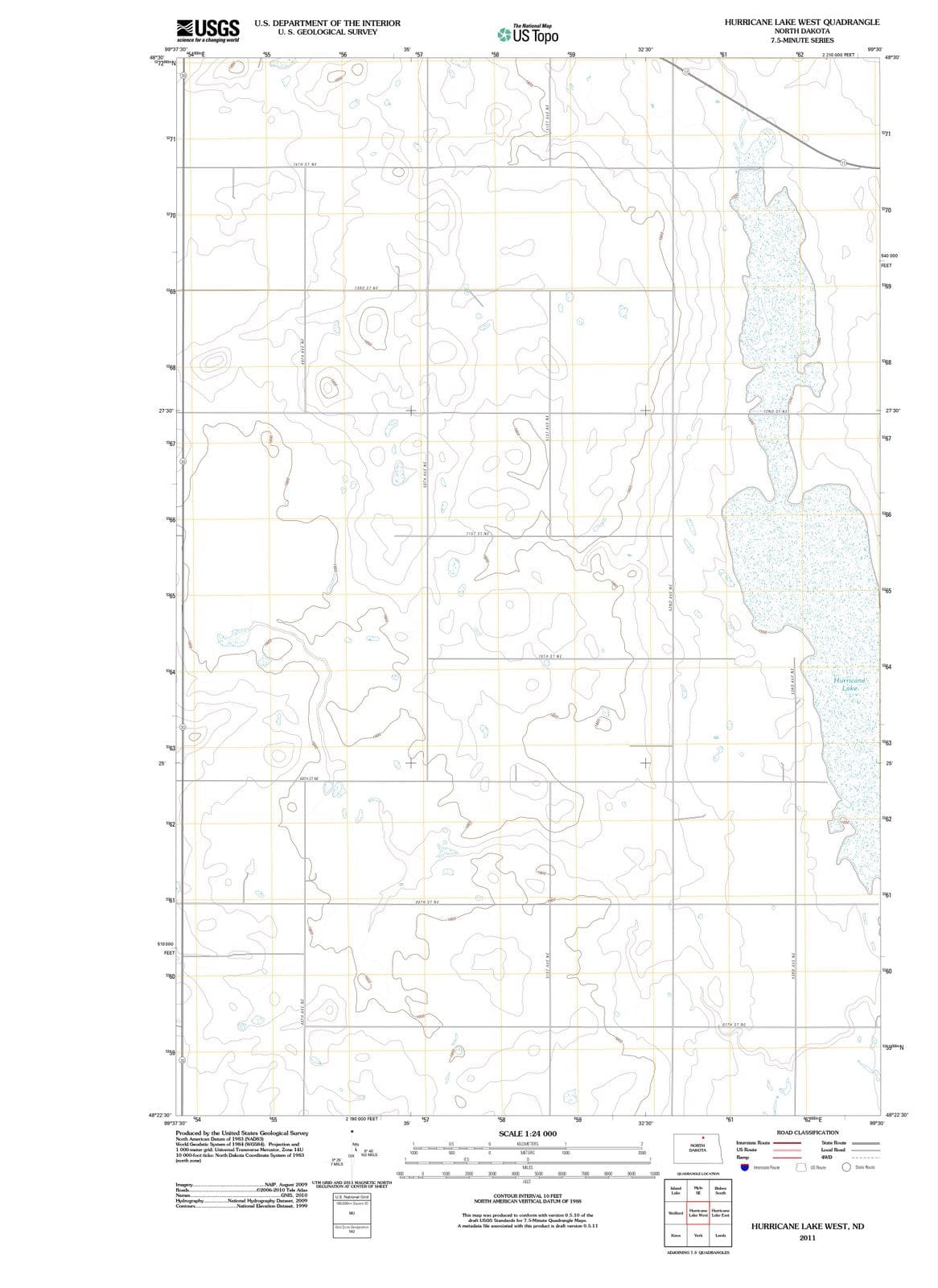 2011 Hurricane Lake West, ND - North Dakota - USGS Topographic Map