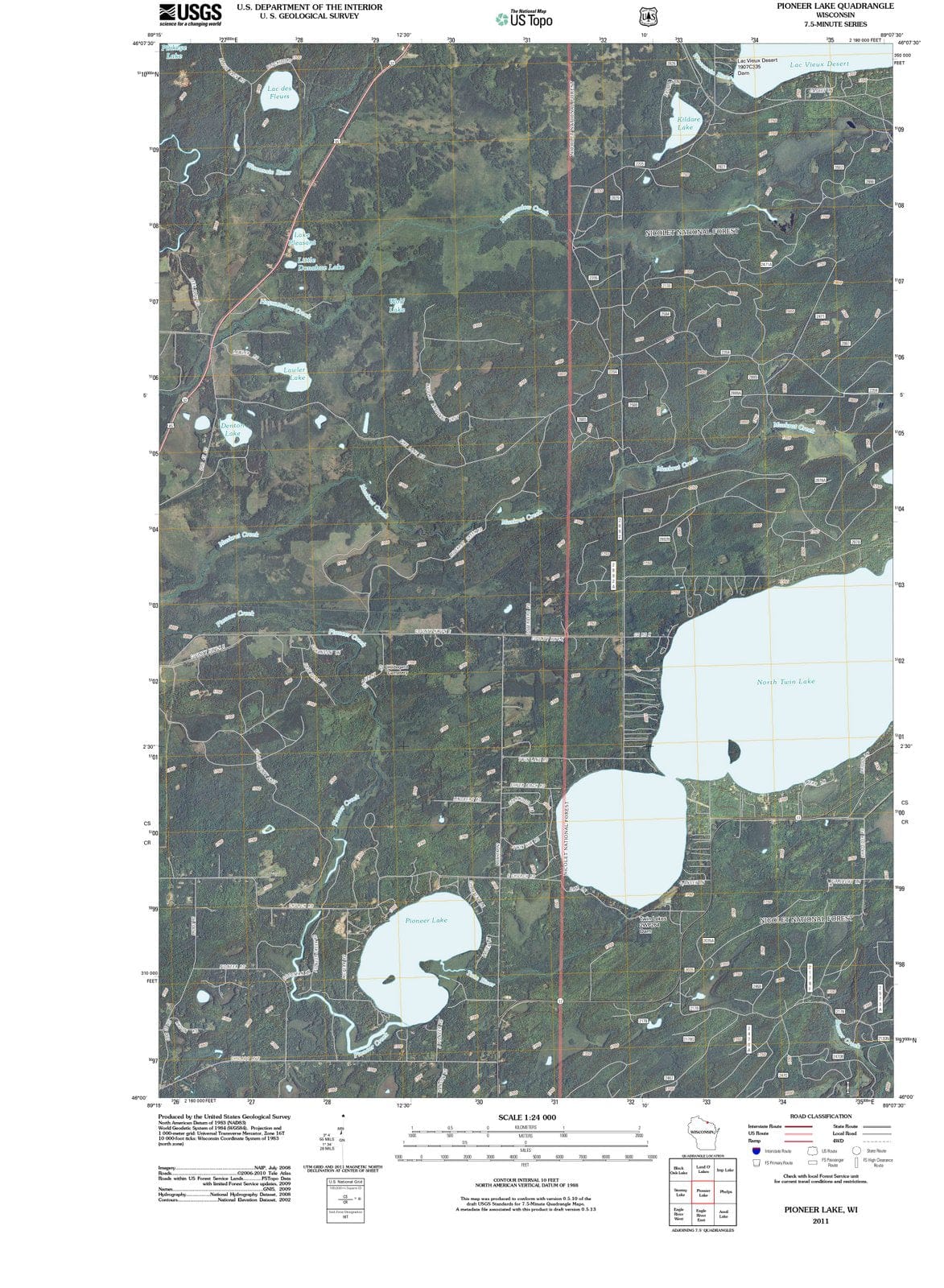 2011 Pioneer Lake, WI - Wisconsin - USGS Topographic Map