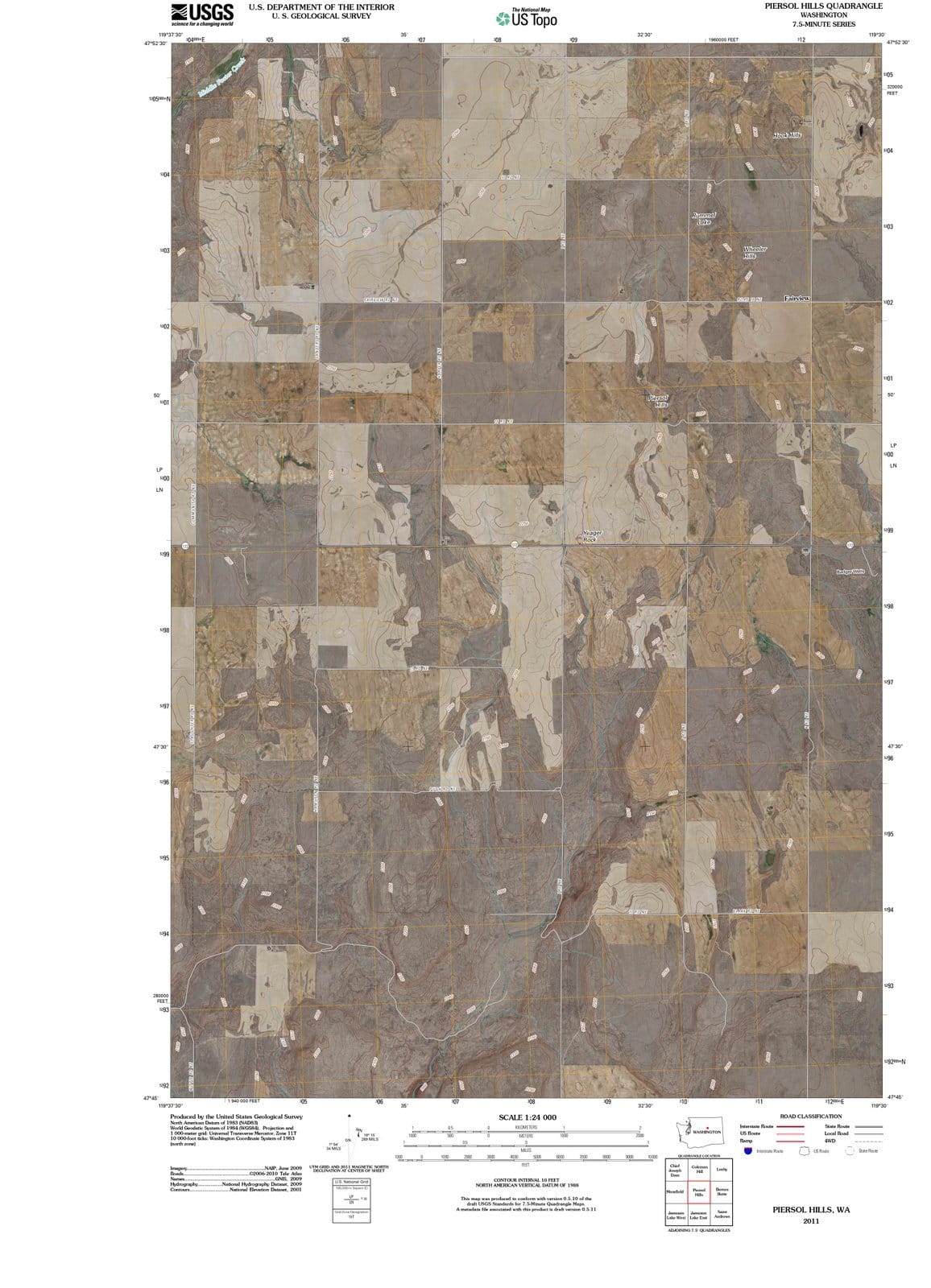 2011 Piersol Hills, WA - Washington - USGS Topographic Map