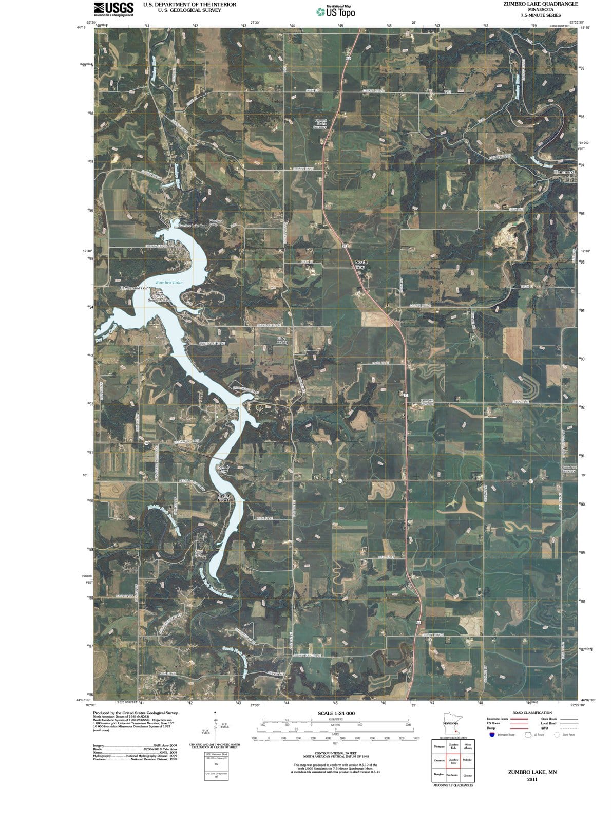 2011 Zumbro Lake, MN - Minnesota - USGS Topographic Map