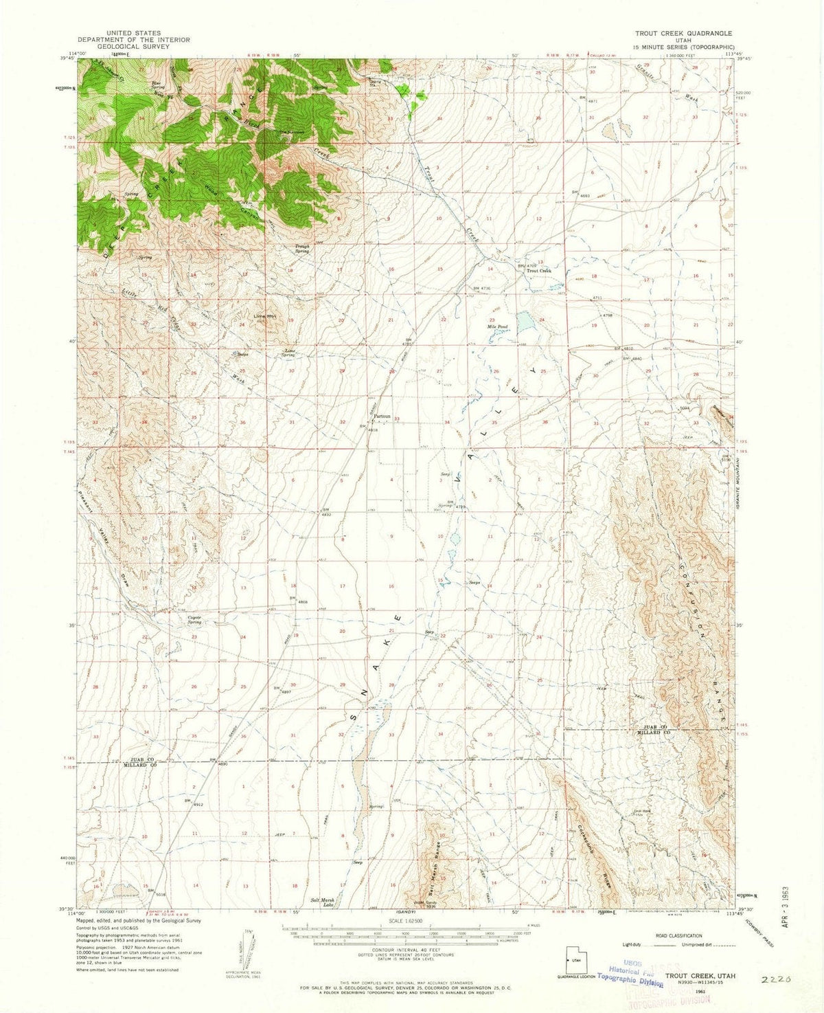 1961 Trout Creek, UT - Utah - USGS Topographic Map