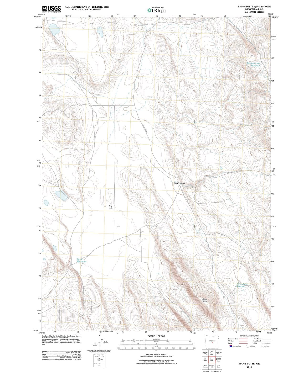 2011 Rams Butte, OR - Oregon - USGS Topographic Map