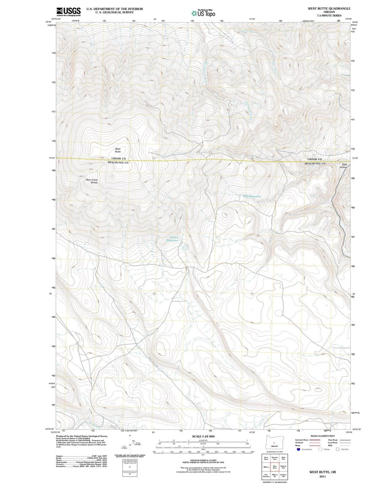 2011 West Butte, OR - Oregon - USGS Topographic Map