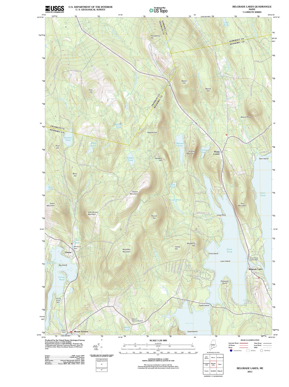 2011 Belgrade Lakes, ME - Maine - USGS Topographic Map