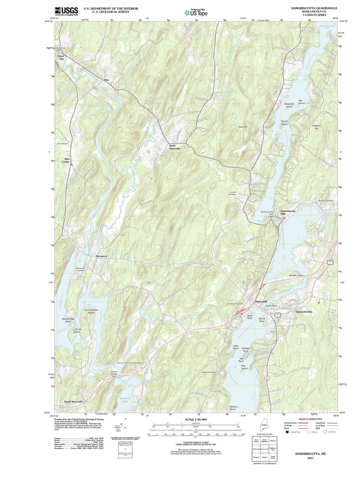 2011 Damariscotta, ME - Maine - USGS Topographic Map