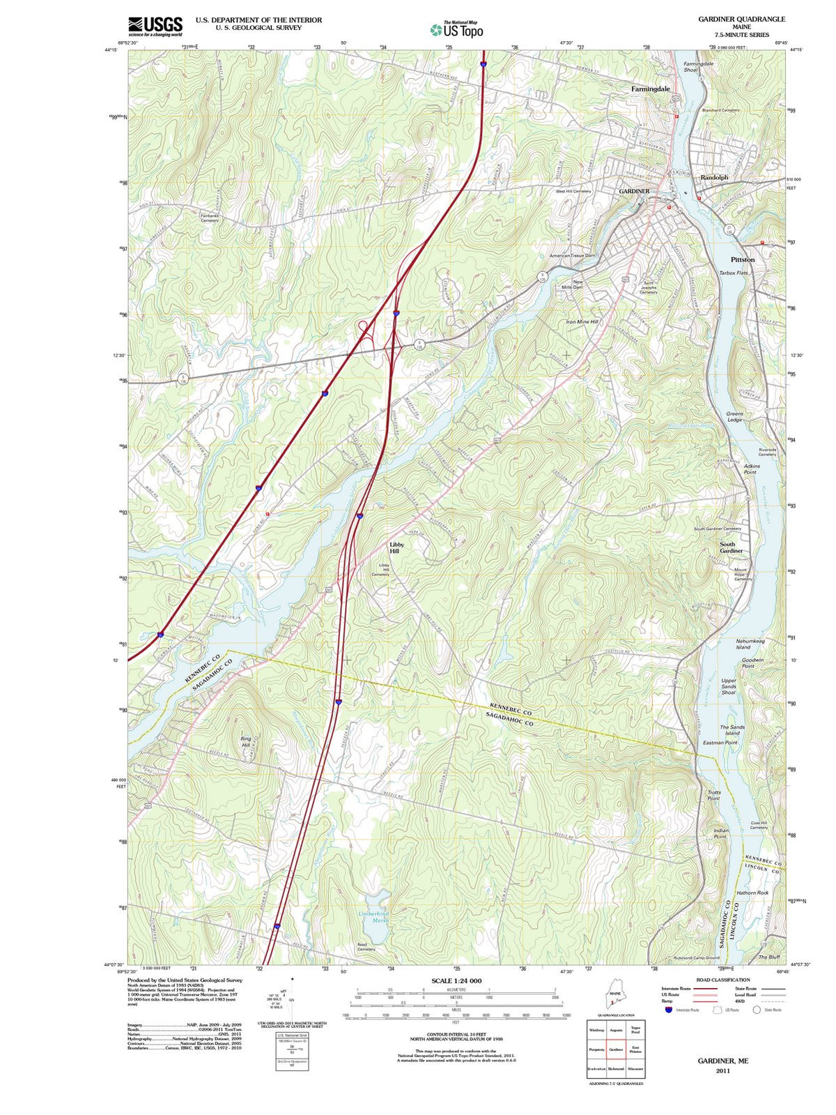 2011 Gardiner, ME - Maine - USGS Topographic Map