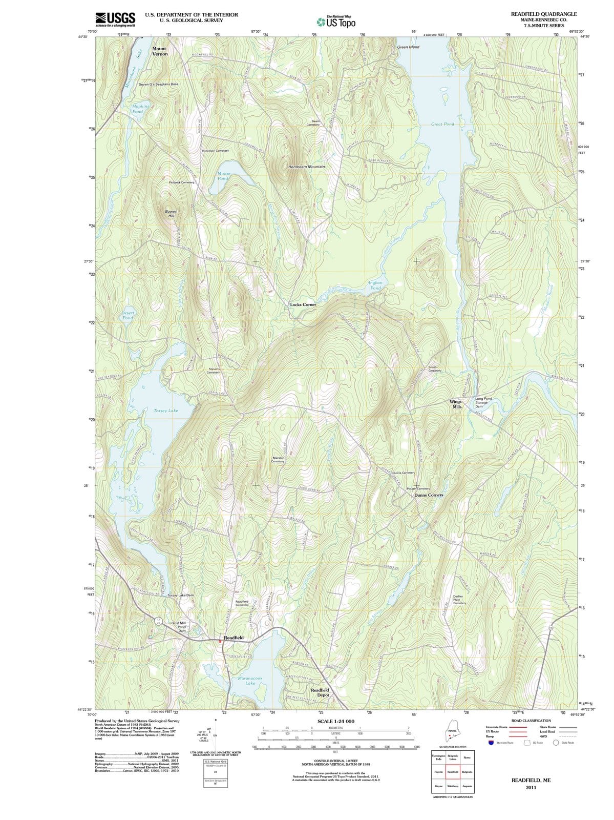 2011 Readfield, ME - Maine - USGS Topographic Map