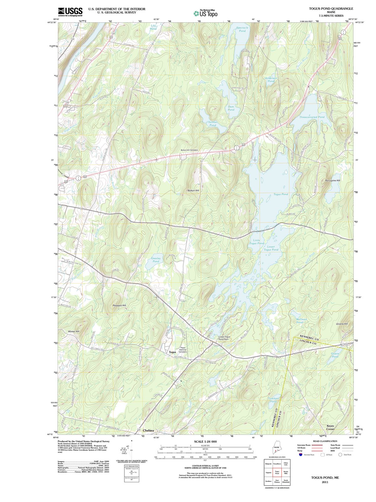 2011 Togus Pond, ME - Maine - USGS Topographic Map