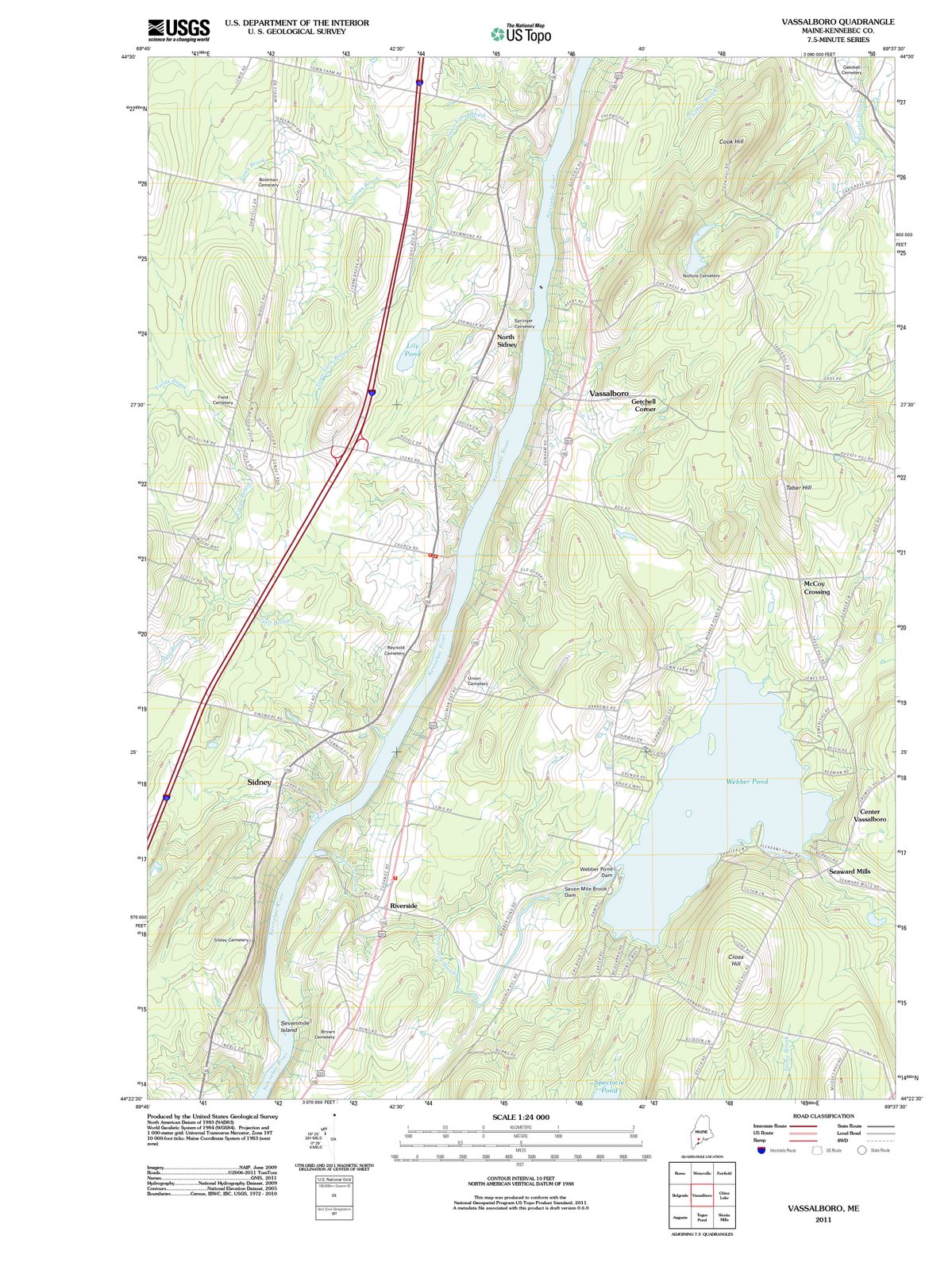 2011 Vassalboro, ME - Maine - USGS Topographic Map