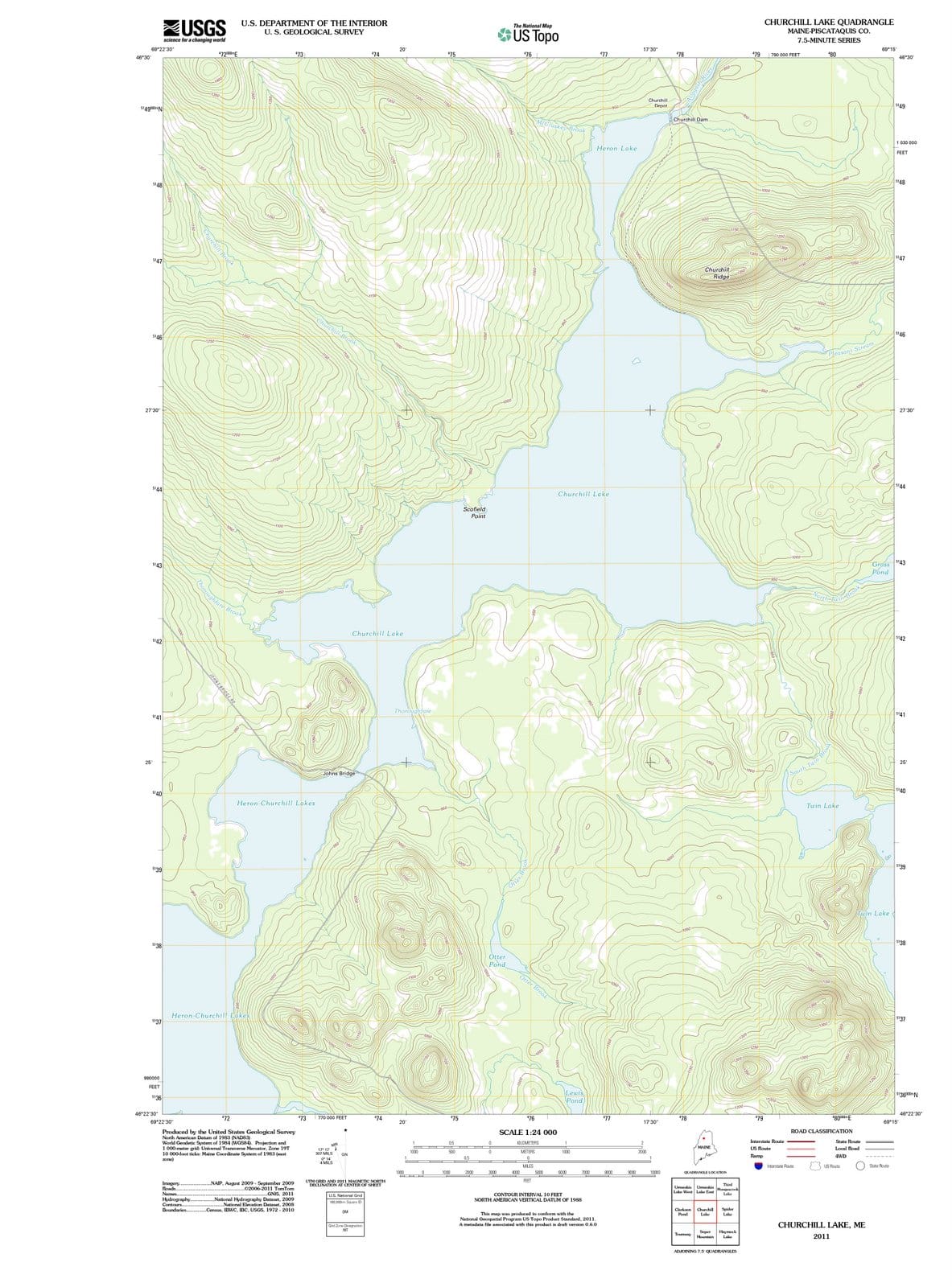 2011 Churchill Lake, ME - Maine - USGS Topographic Map