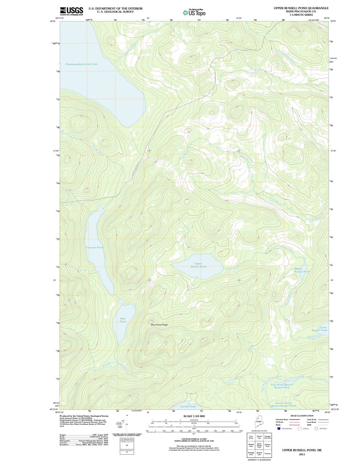 2011 Upper Russell Pond, ME - Maine - USGS Topographic Map