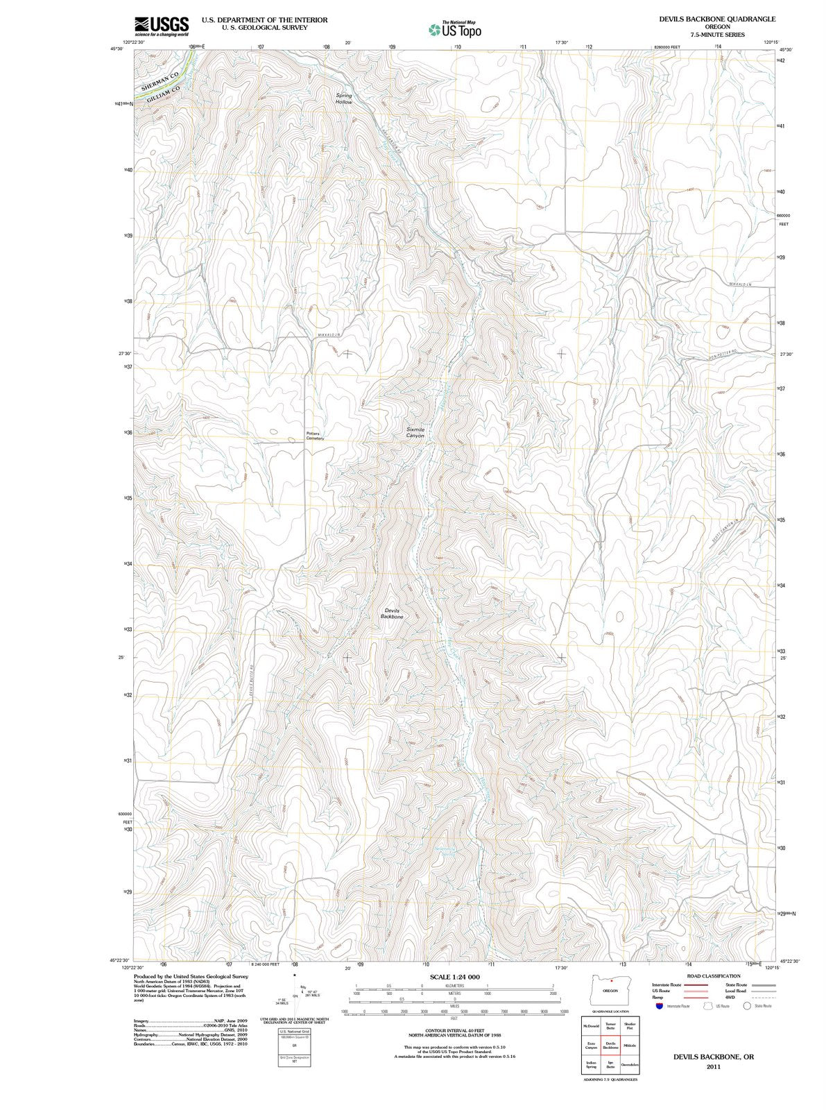 2011 Devils Backbone, OR - Oregon - USGS Topographic Map