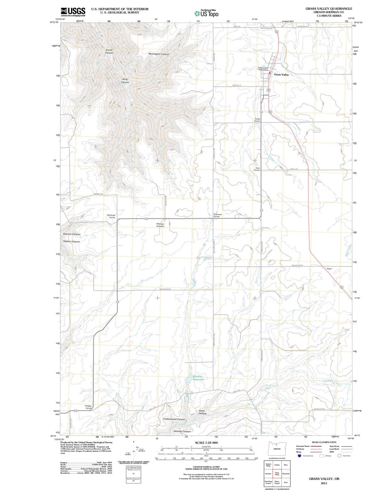 2011 Grass Valley, OR - Oregon - USGS Topographic Map