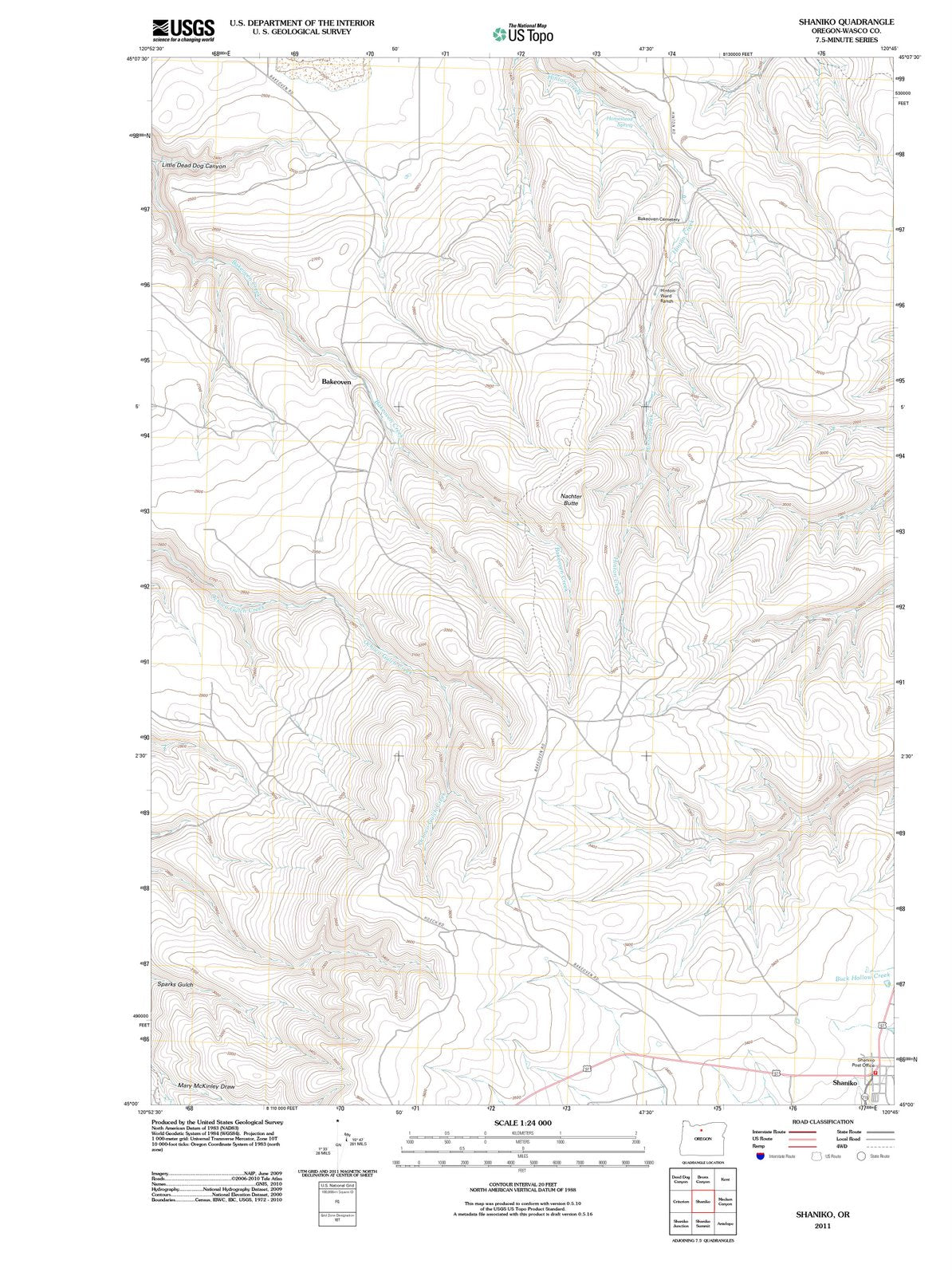2011 Shaniko, OR - Oregon - USGS Topographic Map