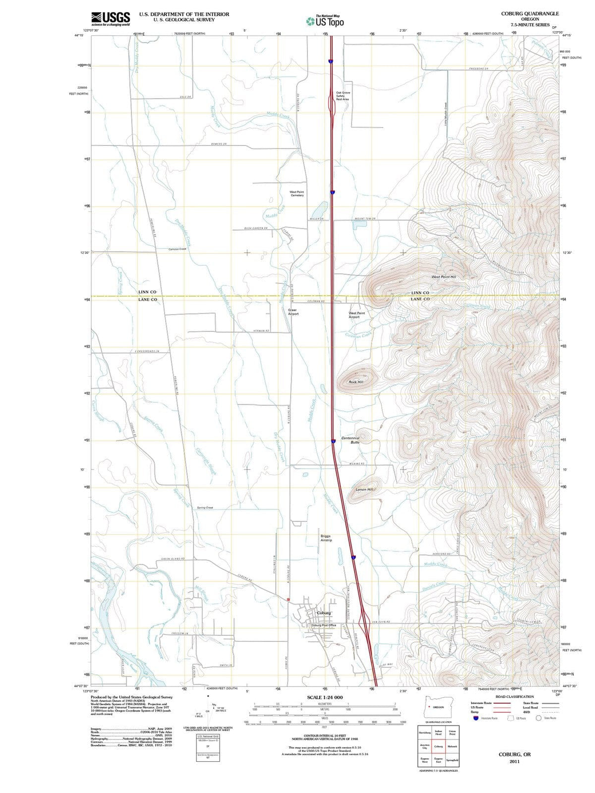 2011 Coburg, OR - Oregon - USGS Topographic Map