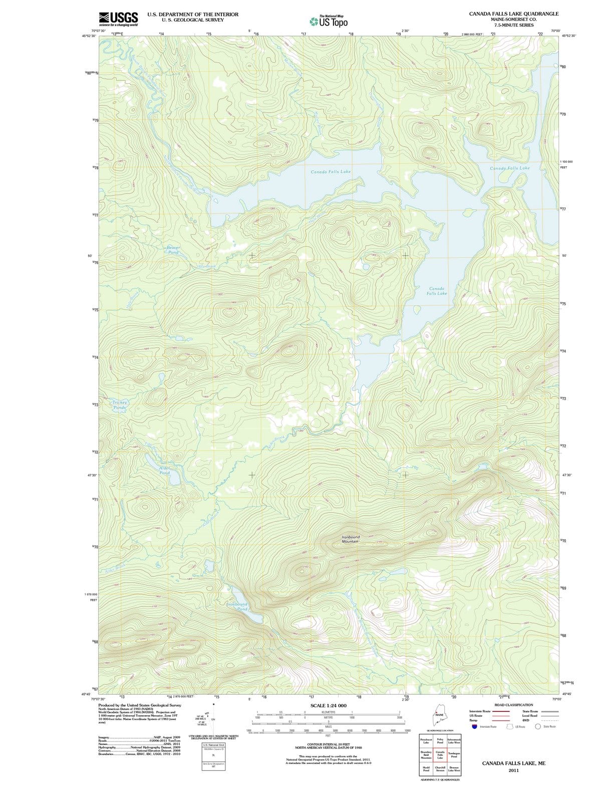 2011 Canada Falls Lake, ME - Maine - USGS Topographic Map