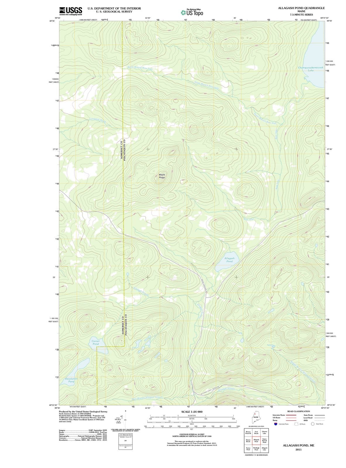 2011 Allagash Pond, ME - Maine - USGS Topographic Map