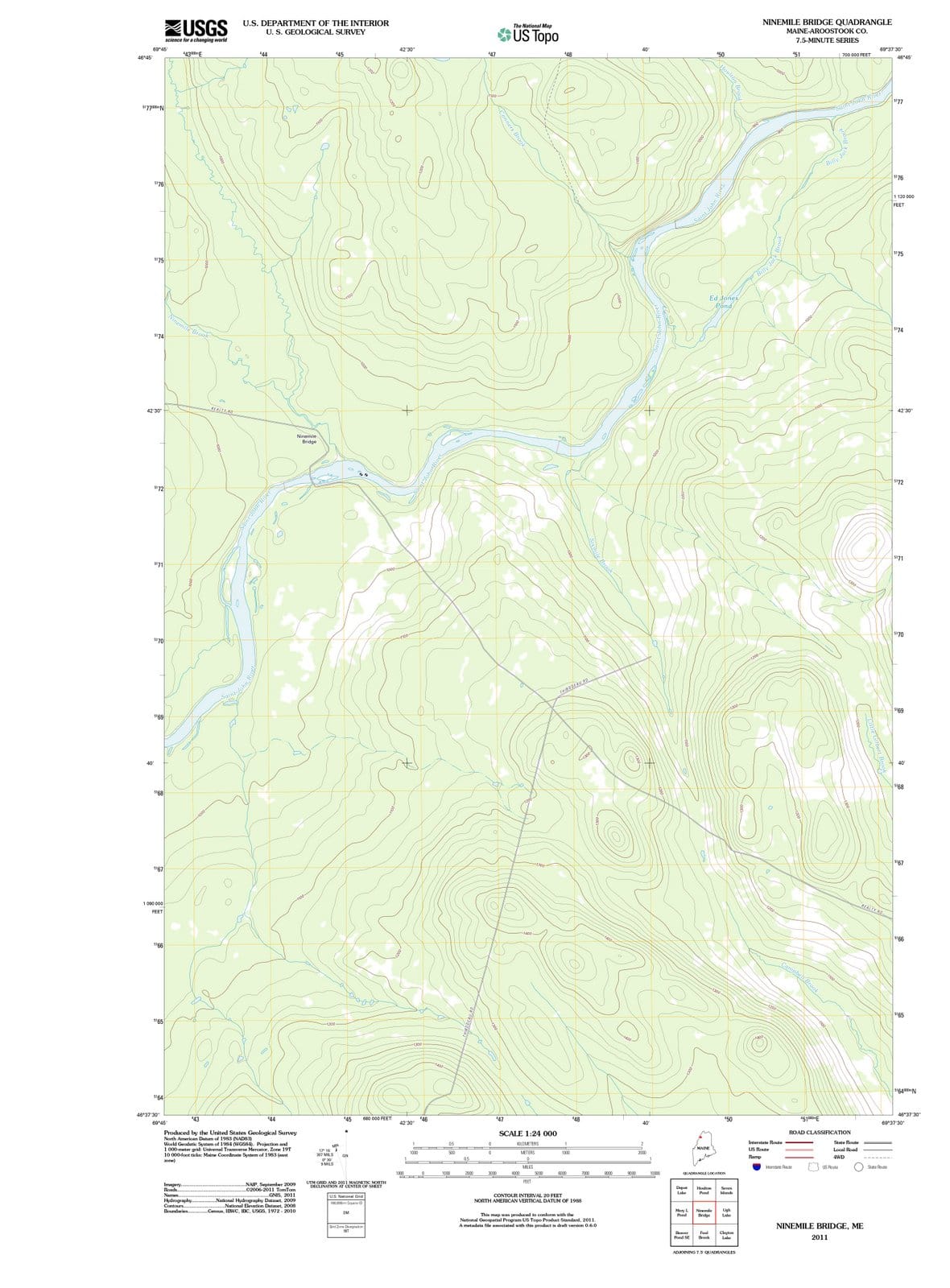 2011 Ninemile Bridge, ME - Maine - USGS Topographic Map