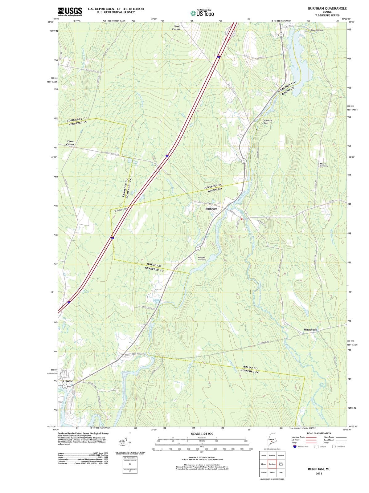 2011 Burnham, ME - Maine - USGS Topographic Map