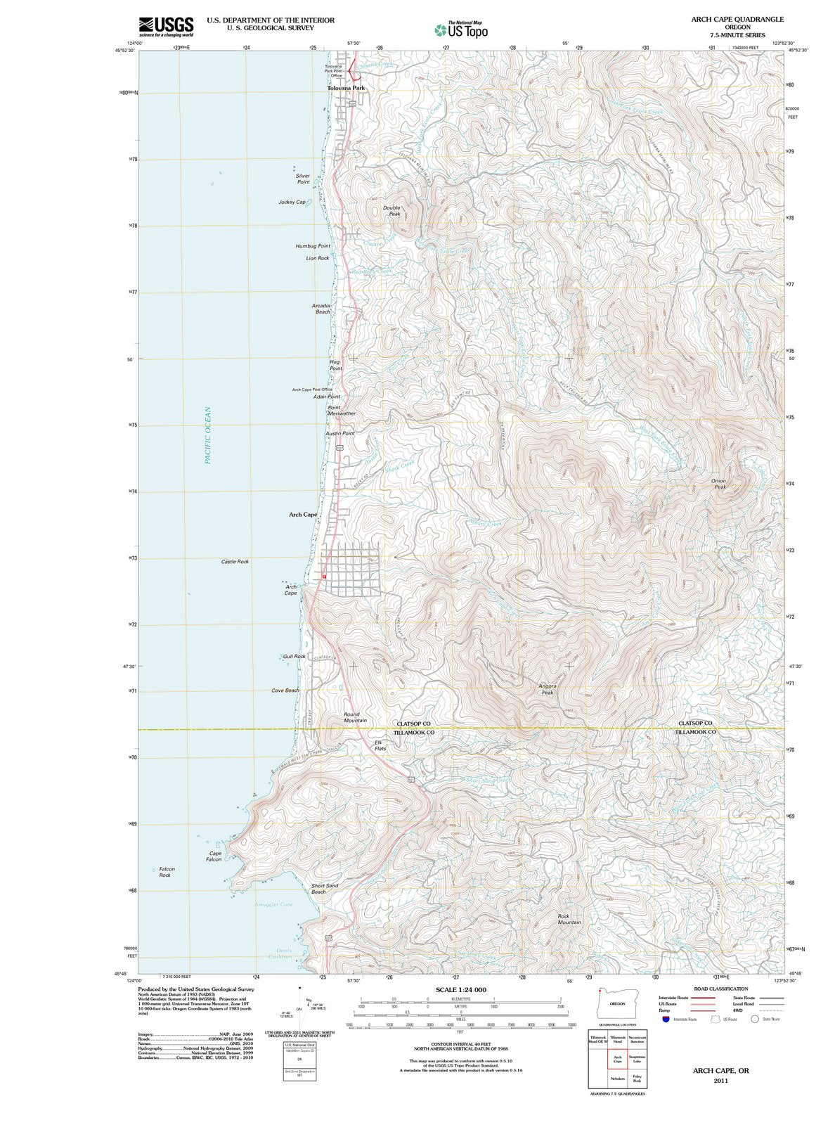 2011 Arch Cape, OR - Oregon - USGS Topographic Map