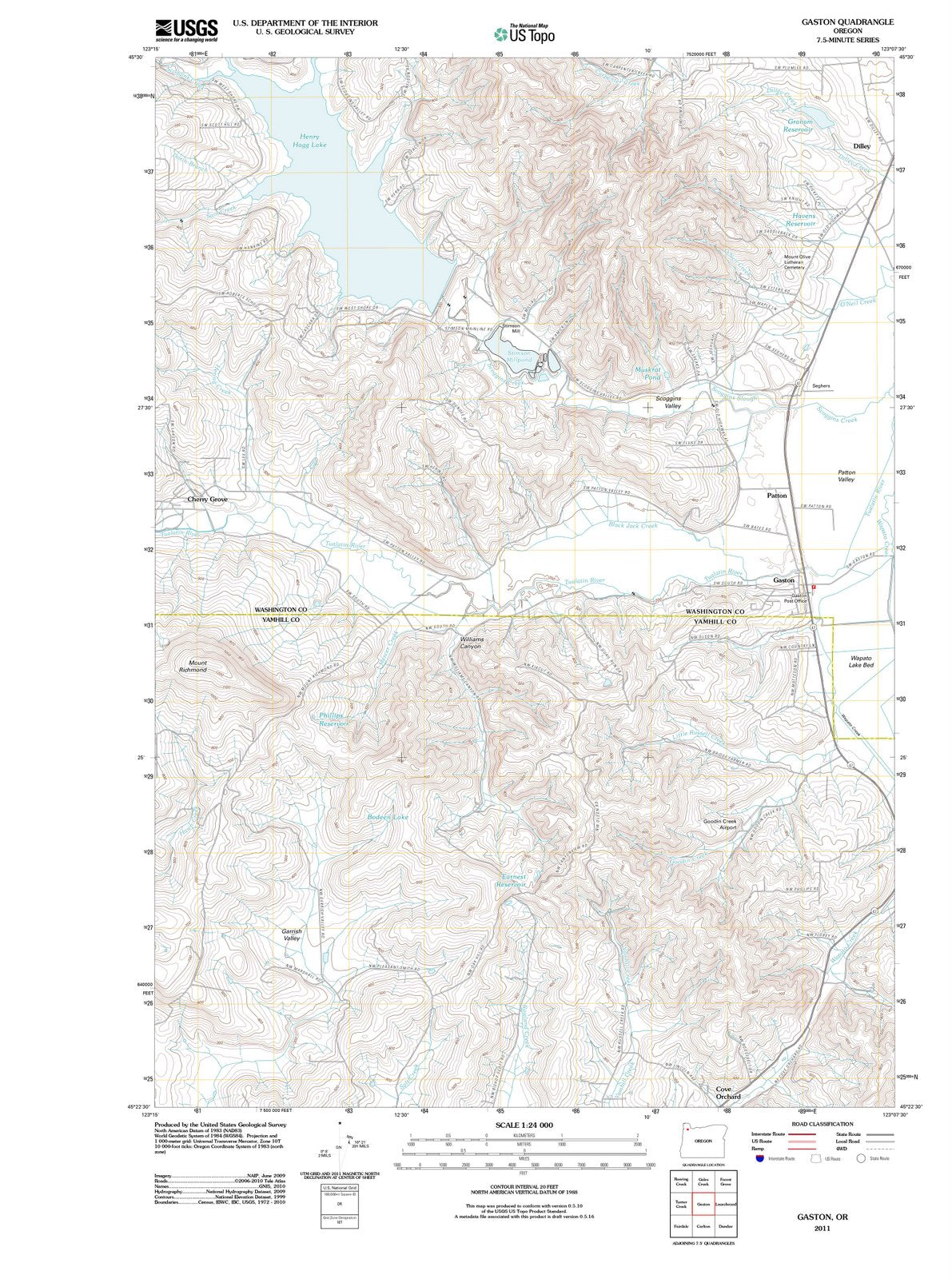 2011 Gaston, OR - Oregon - USGS Topographic Map