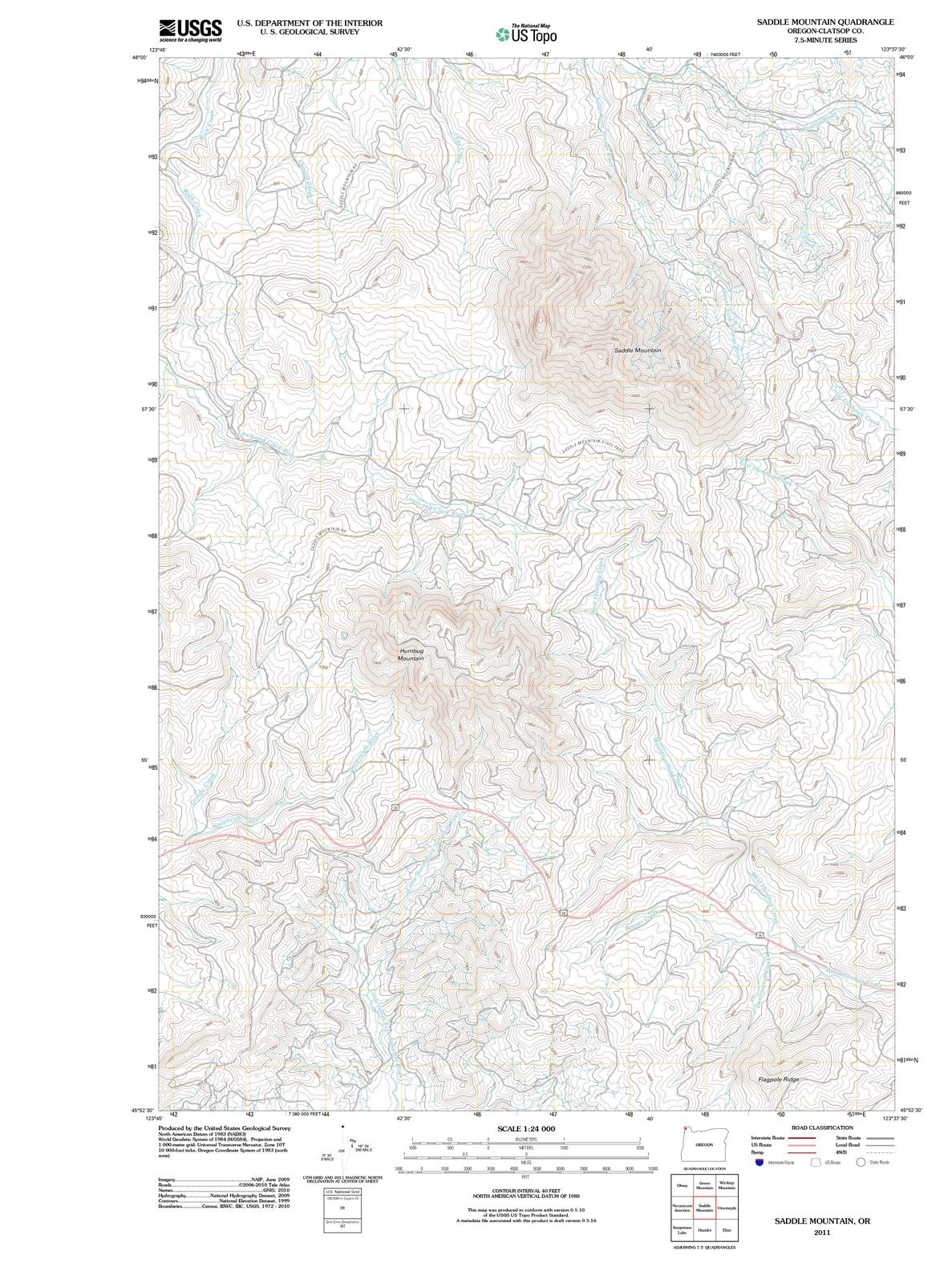 2011 Saddle Mountain, OR - Oregon - USGS Topographic Map