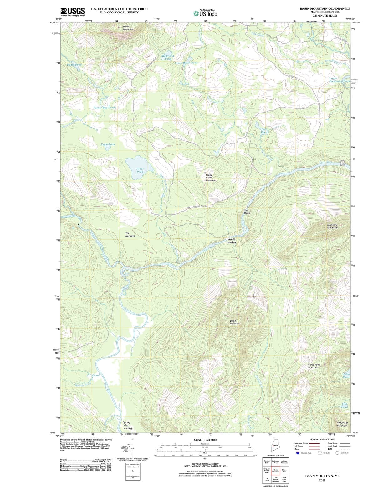 2011 Basin Mountain, ME - Maine - USGS Topographic Map