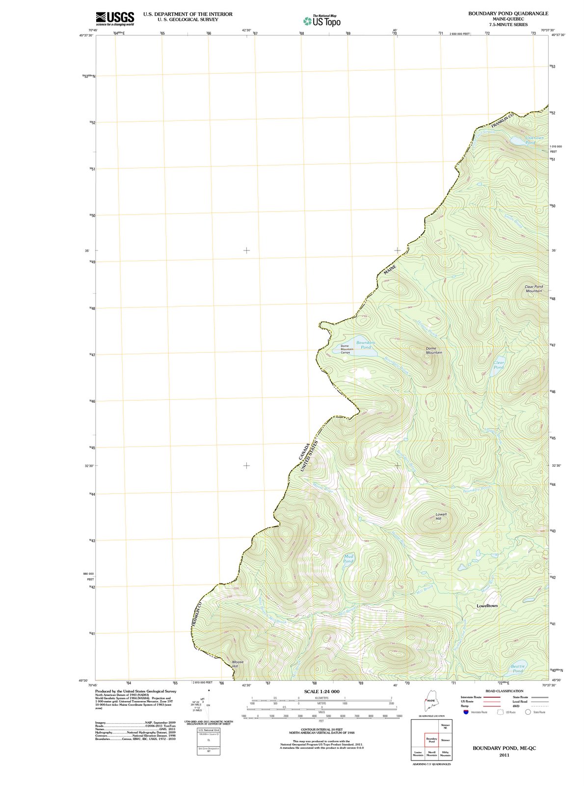 2011 Boundary Pond, ME - Maine - USGS Topographic Map