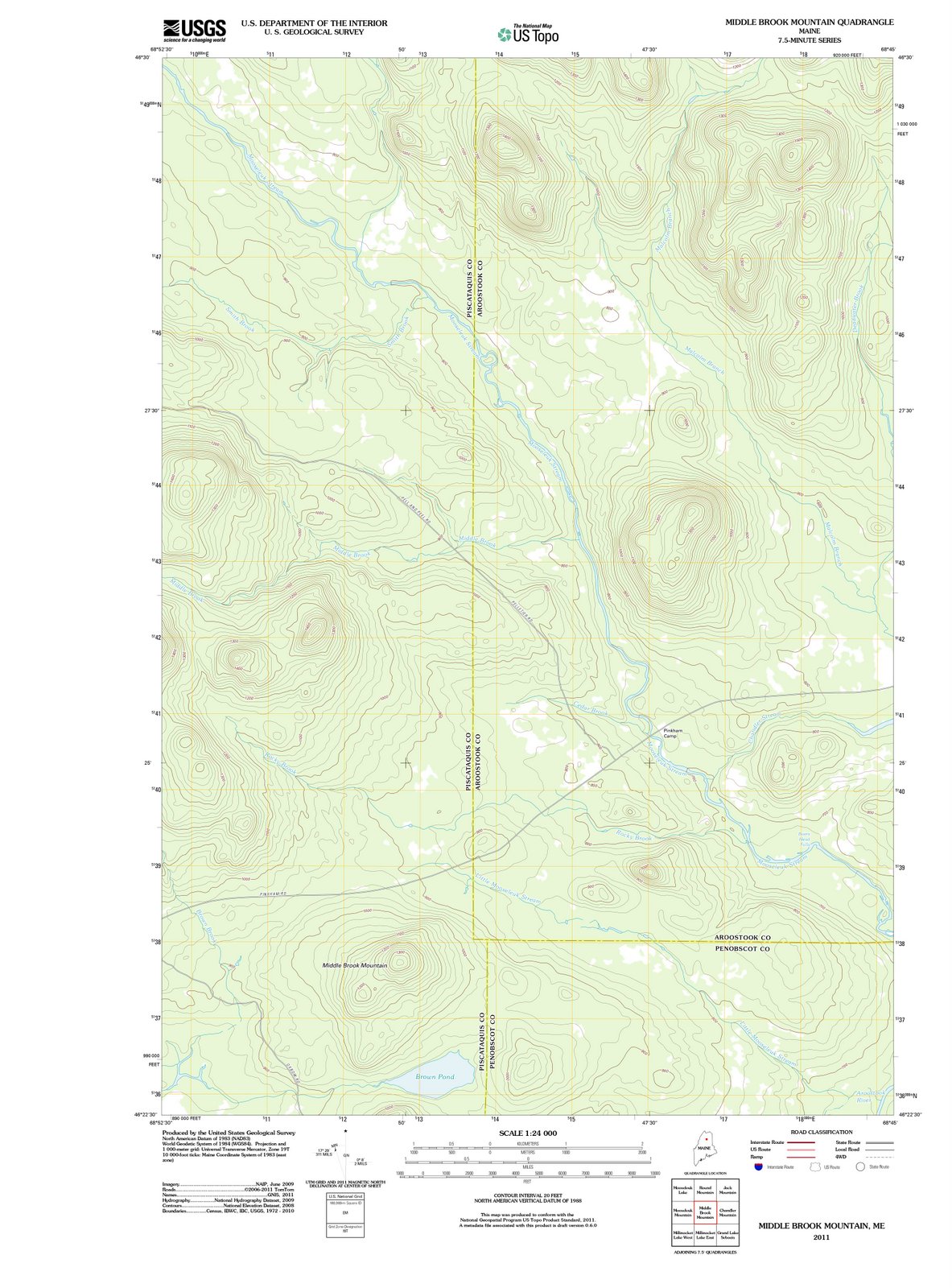 2011 Middle Brook Mountain, ME - Maine - USGS Topographic Map