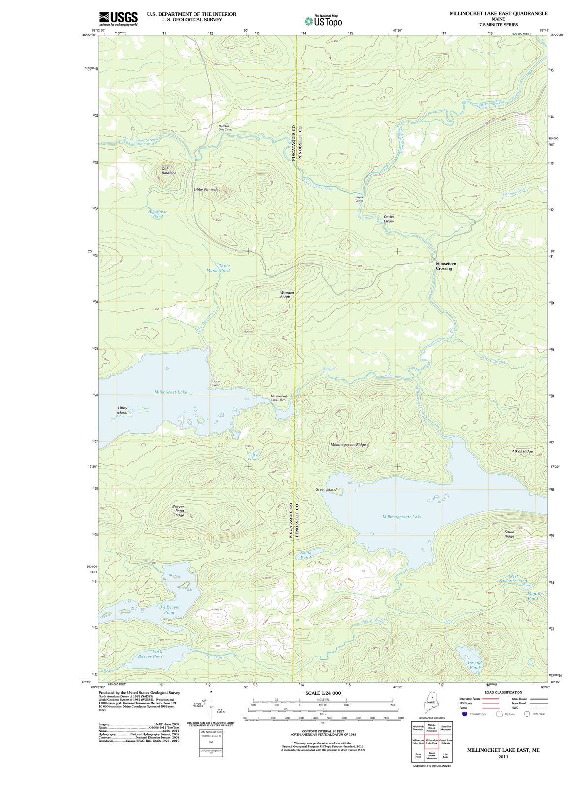 2011 Millinocket Lake East, ME - Maine - USGS Topographic Map
