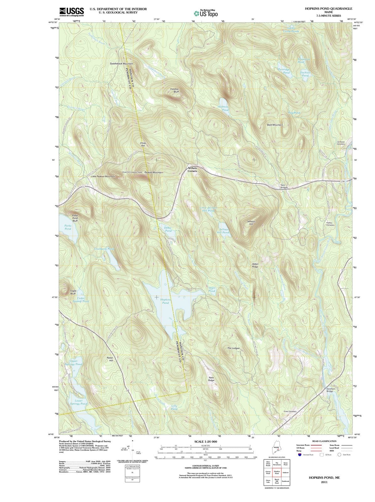 2011 Hopkins Pond, ME - Maine - USGS Topographic Map