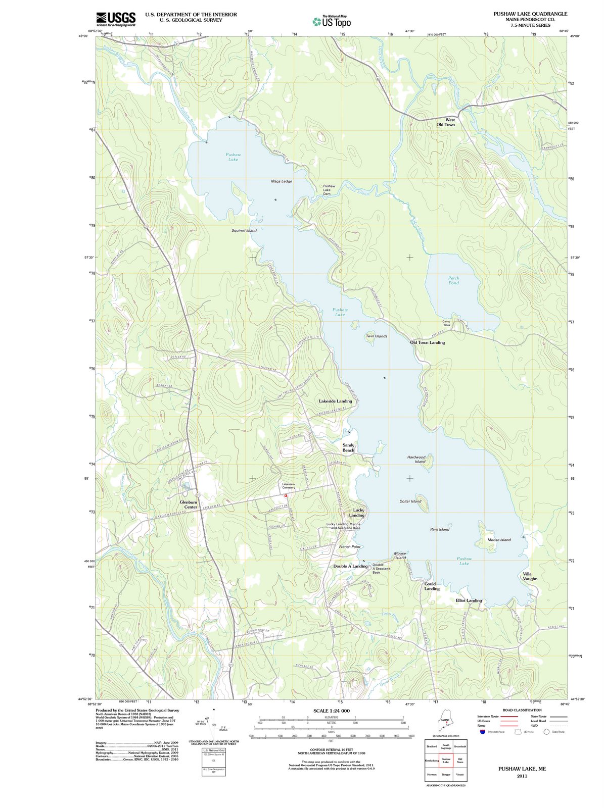 2011 Pushaw Lake, ME - Maine - USGS Topographic Map